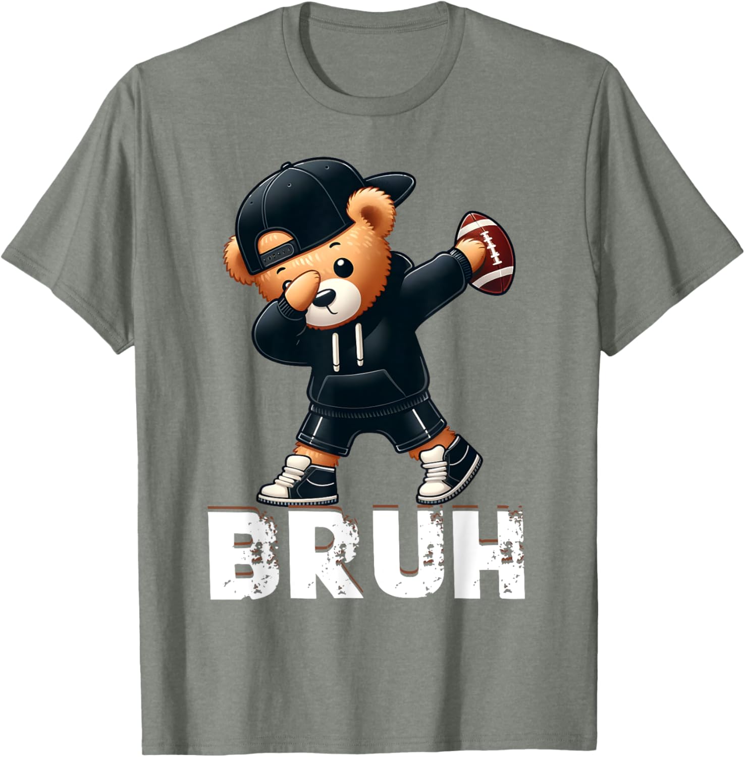 Funny Bruh Hip Hop Teddy Bear Dabbing Football T-Shirt for Boys - 4