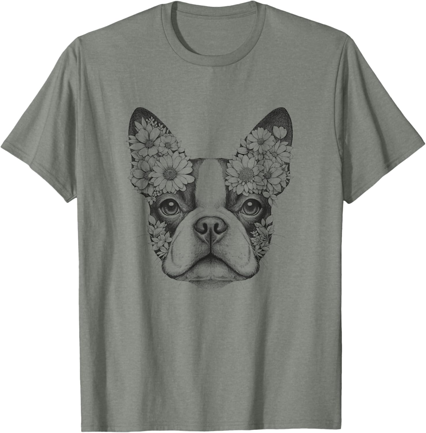 Floral Boston Terrier T-Shirt for Men and Women - Bostie Flower Design - 2