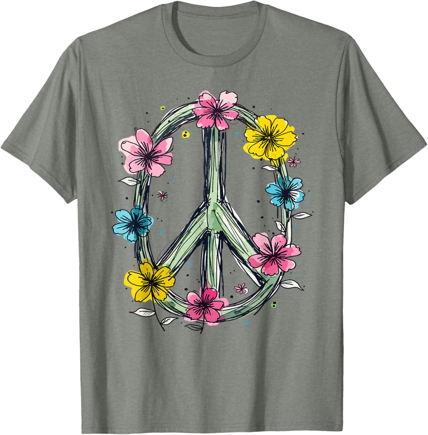 Flower Power Peace Sign T-Shirt for Women Love Hippie Style - 20
