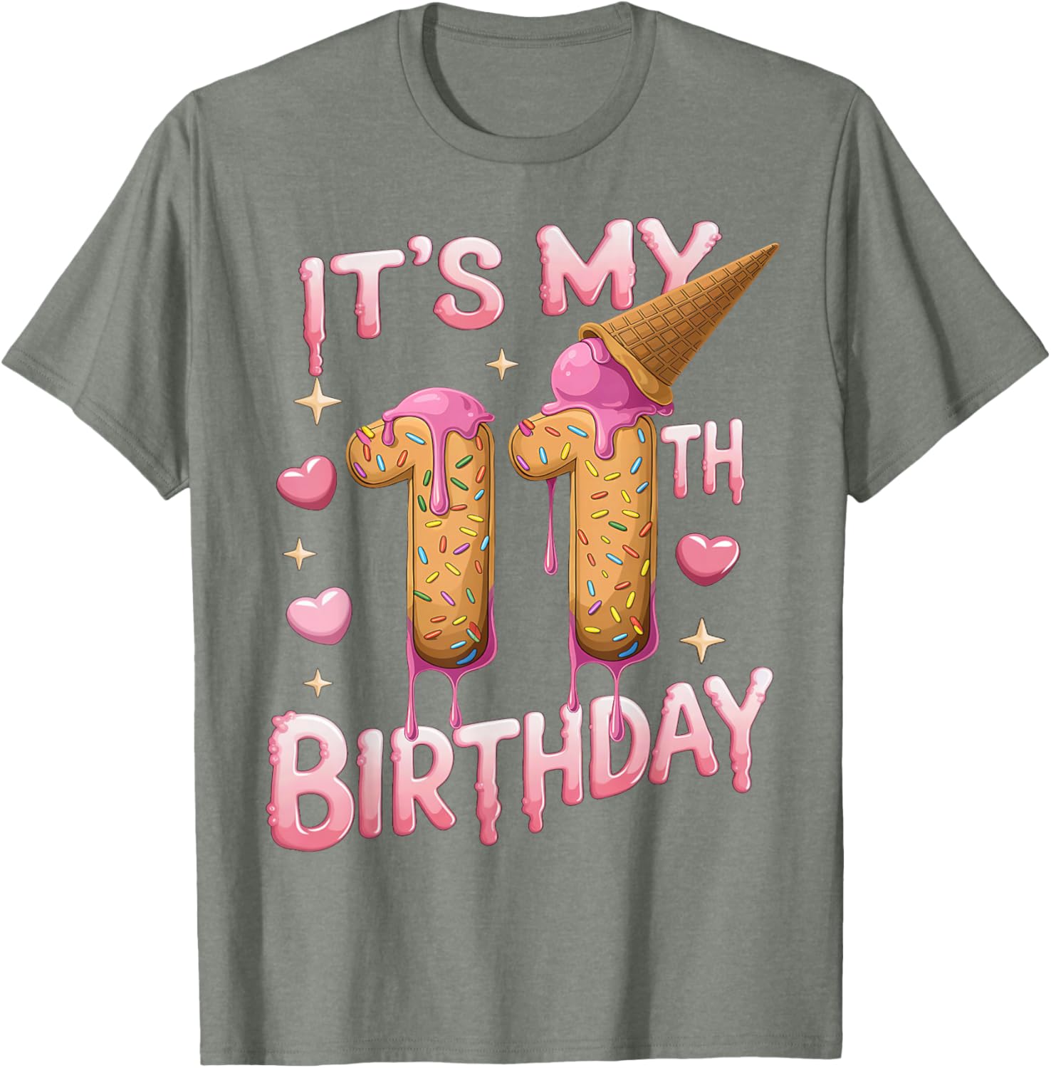 Cute Ice Cream 11th Birthday Shirt for Girls - Perfect Birthday Gift T-Shirt - 24