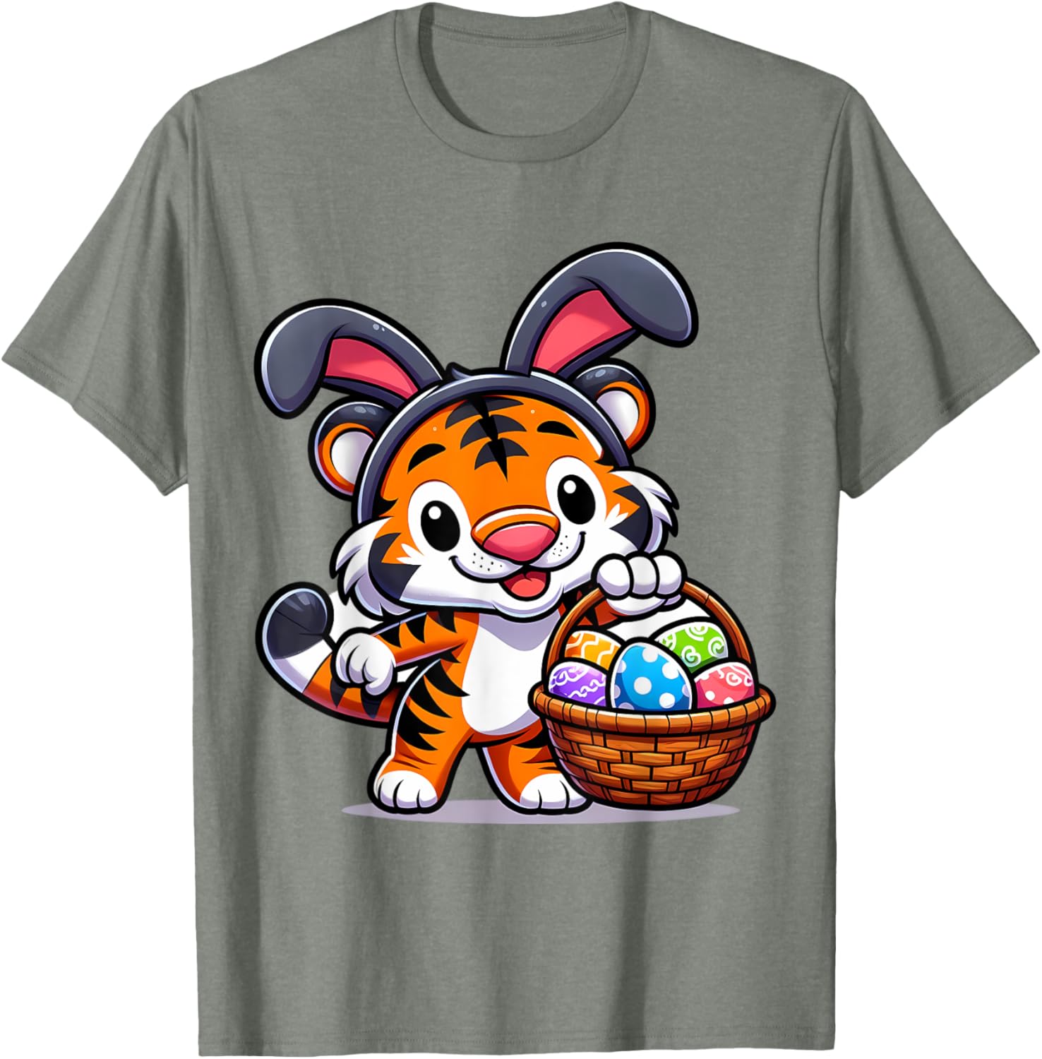 Cute Bunny Ear Tiger Easter Eggs T-Shirt for Kids and Babies - 16