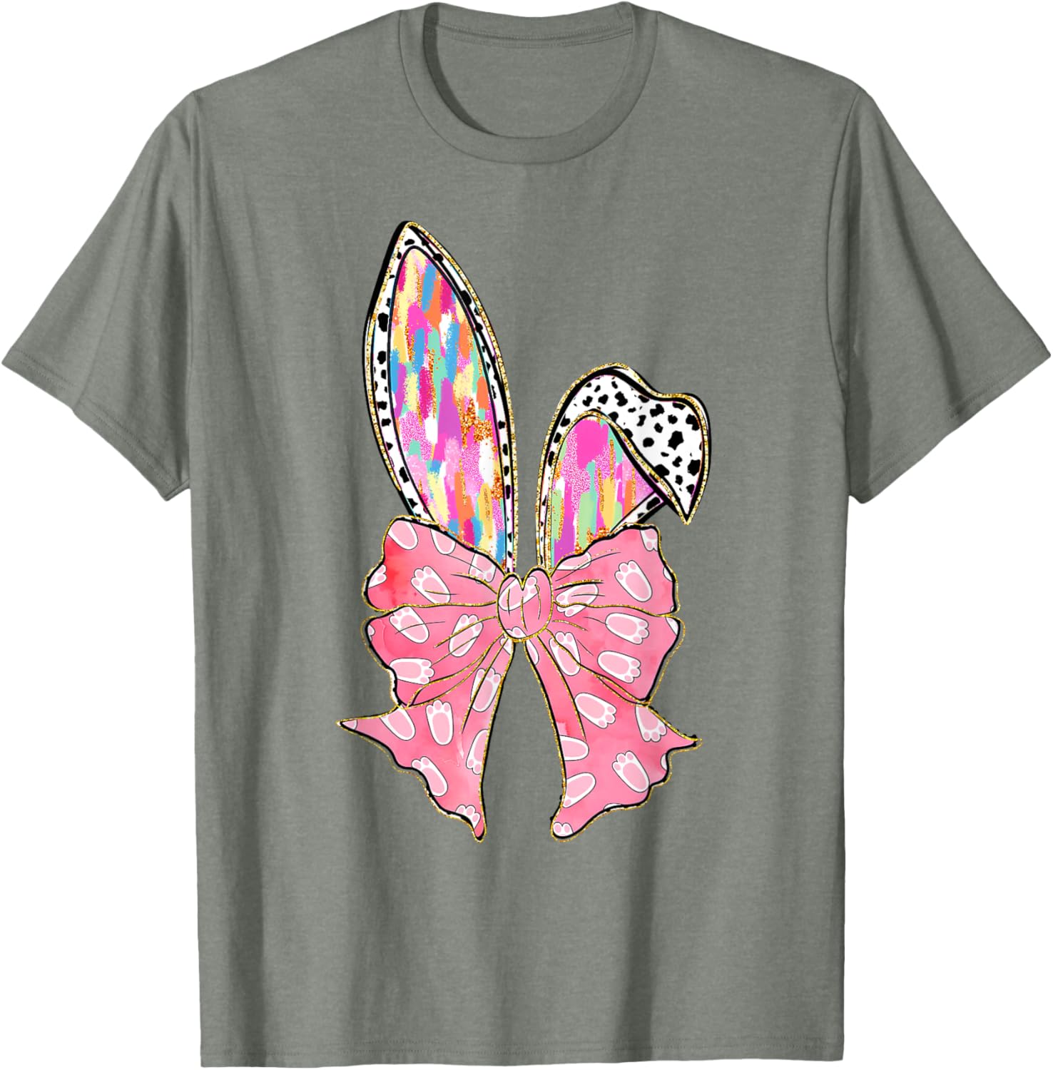 Cute Brushstroke Easter Bunny Coquette Bow Ears T-Shirt for Girls and Teens - 1