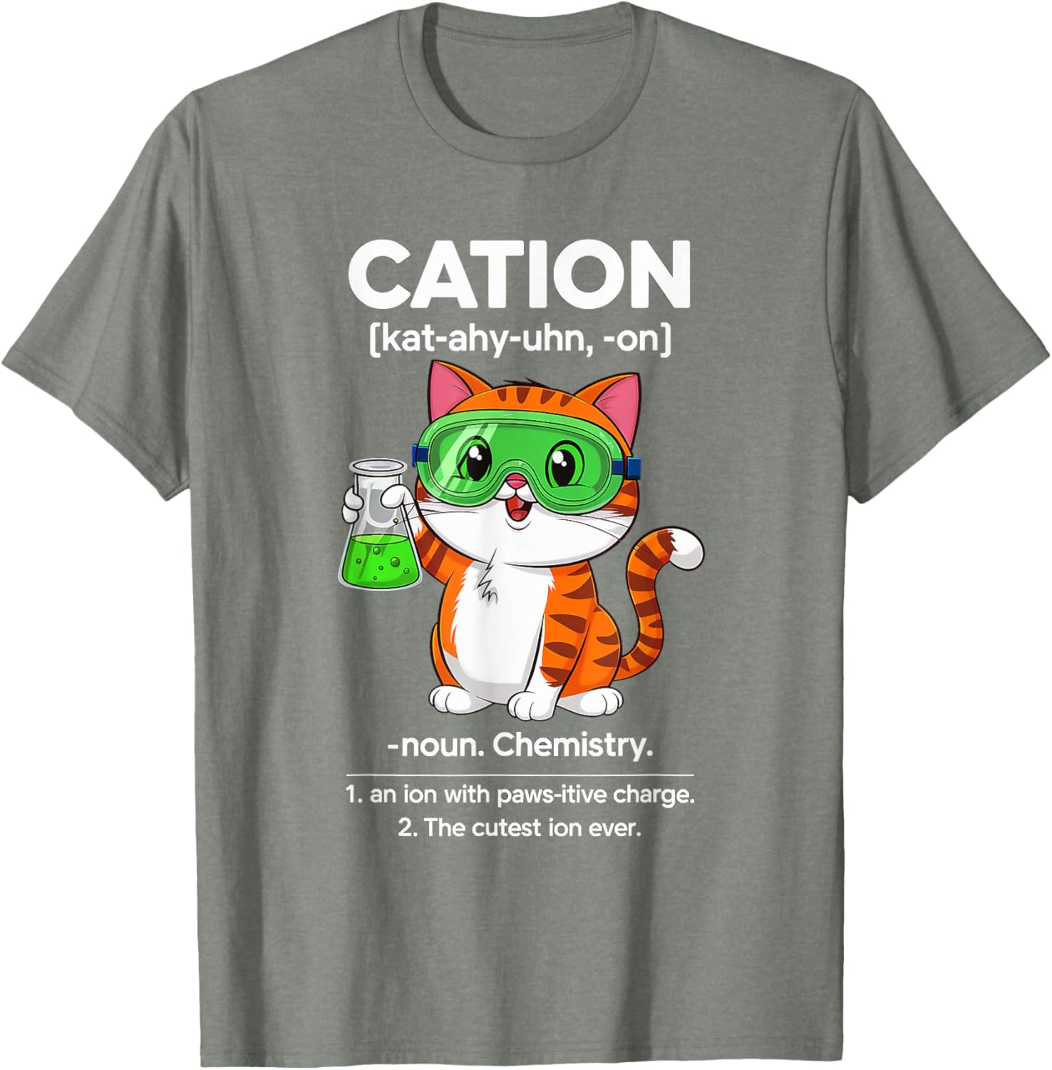Cation Cat Chemistry T-Shirt for Cat Lovers - Fun Science for All Ages - 12