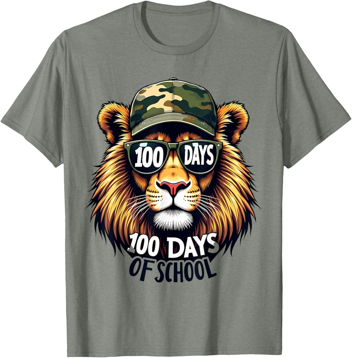 Cute 100 Days of School Lion Camo T-Shirt for Kids and Teachers - 10