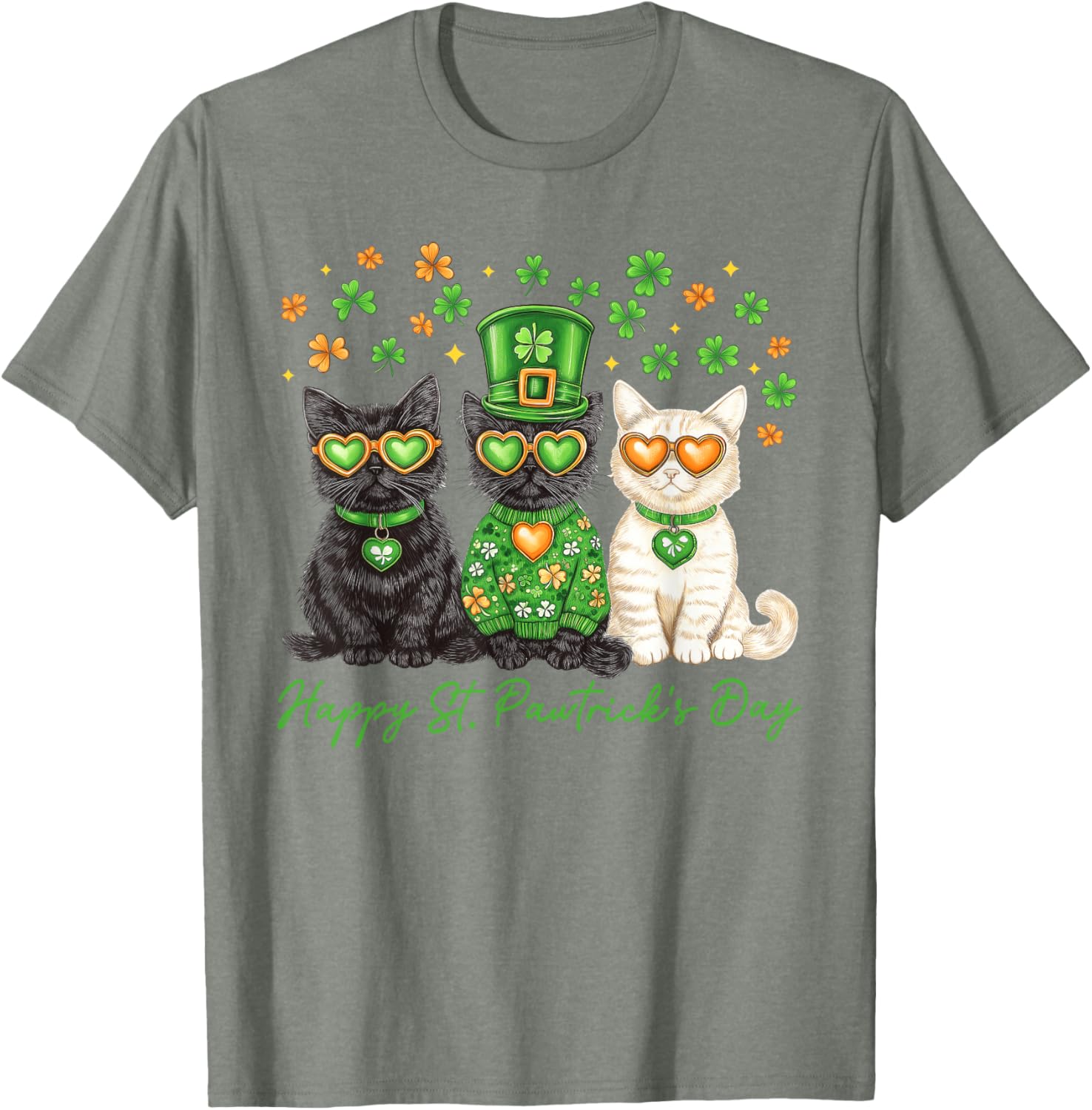 Cute Cat St Pawtrick's Day Shamrock T-Shirt for Cat Lovers - 4