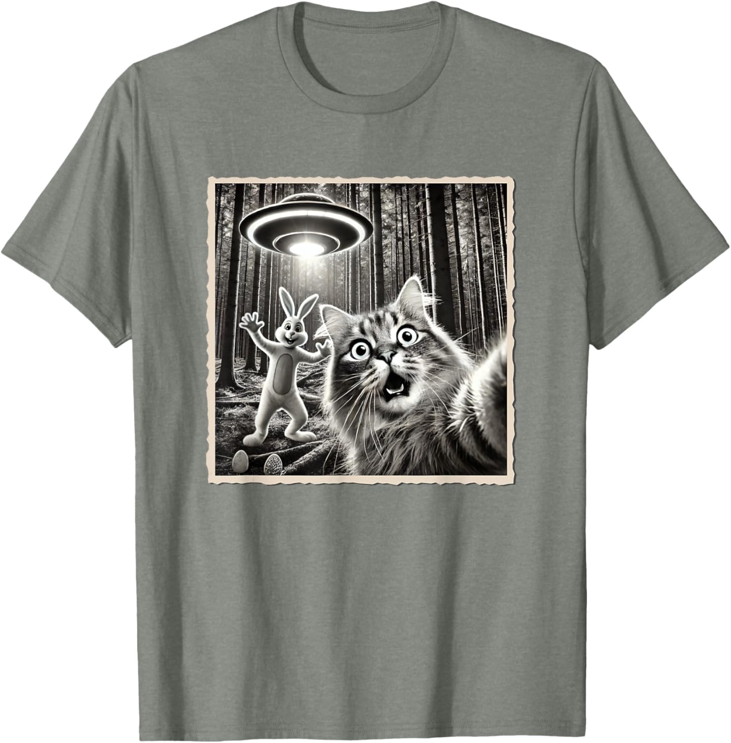Funny Easter Bunny T-Shirt with Cat and UFO Selfie Design for Kids - 14
