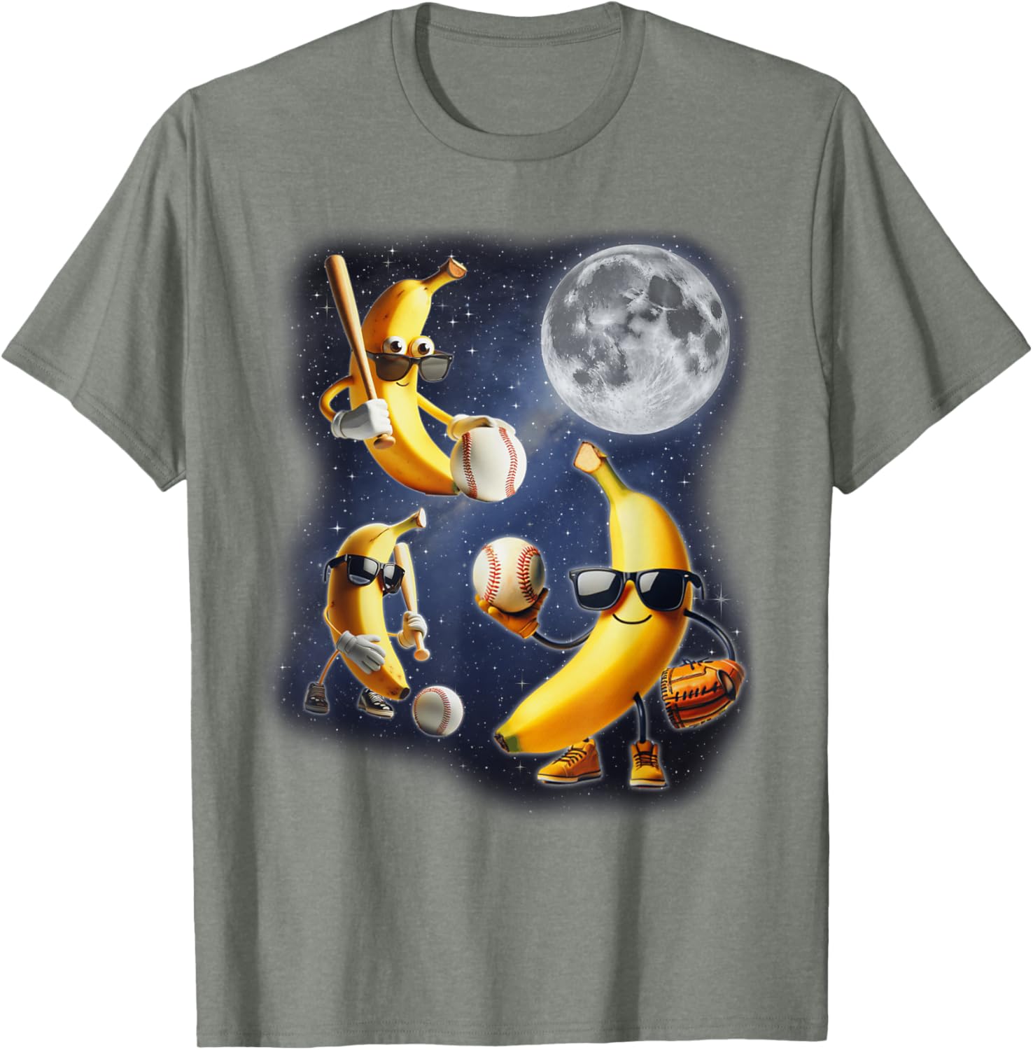 Funny Three Bananas Howling at the Moon Baseball T-Shirt for All Ages - 12