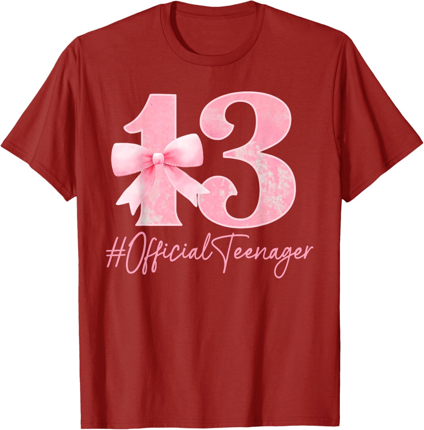 Cute Pink 13th Birthday Coquette Bow T-Shirt for Girls Turning 13 - 14