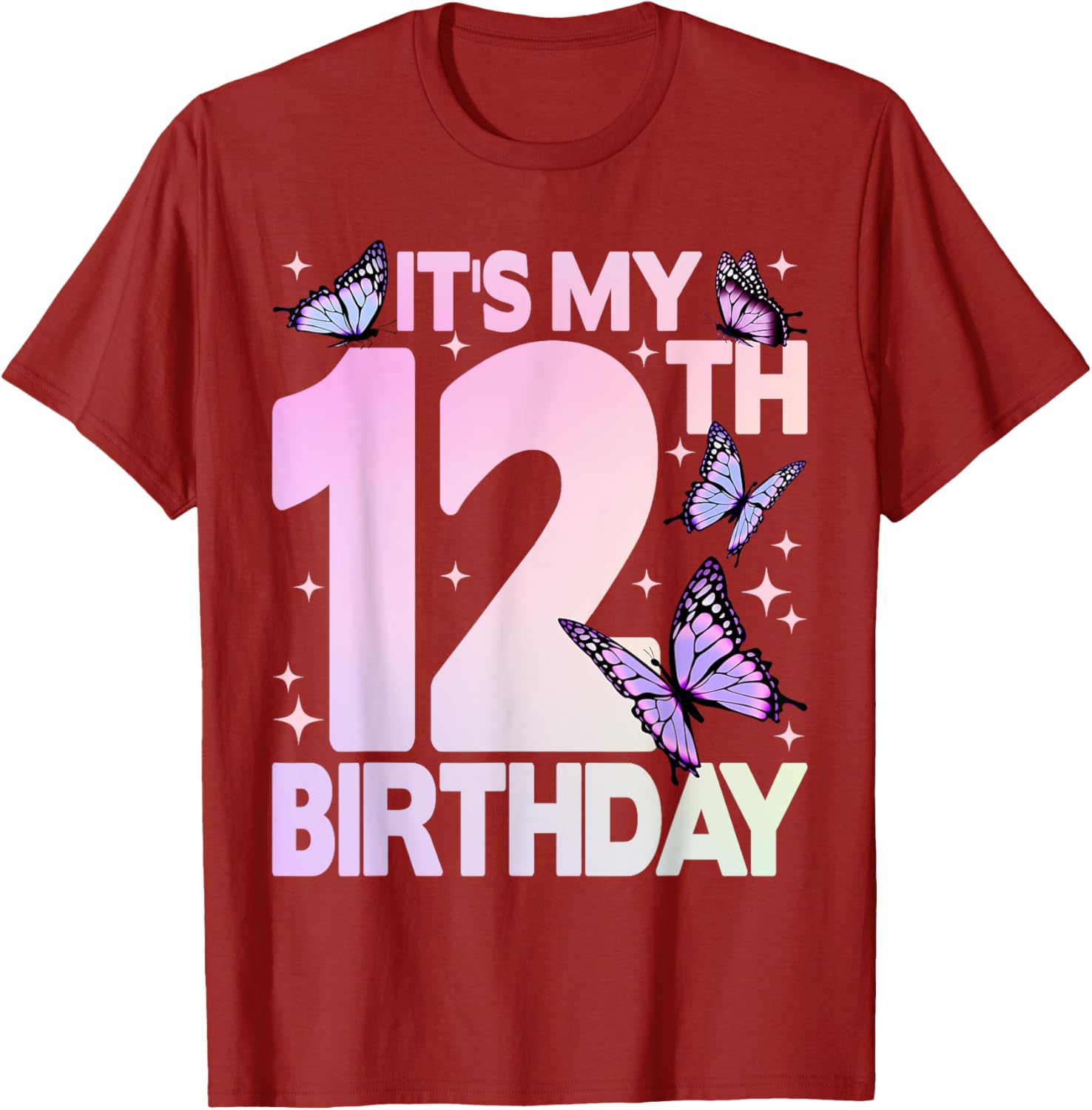 Cute Butterfly 12th Birthday T-Shirt for Girls Celebrating Turning 12 - 7