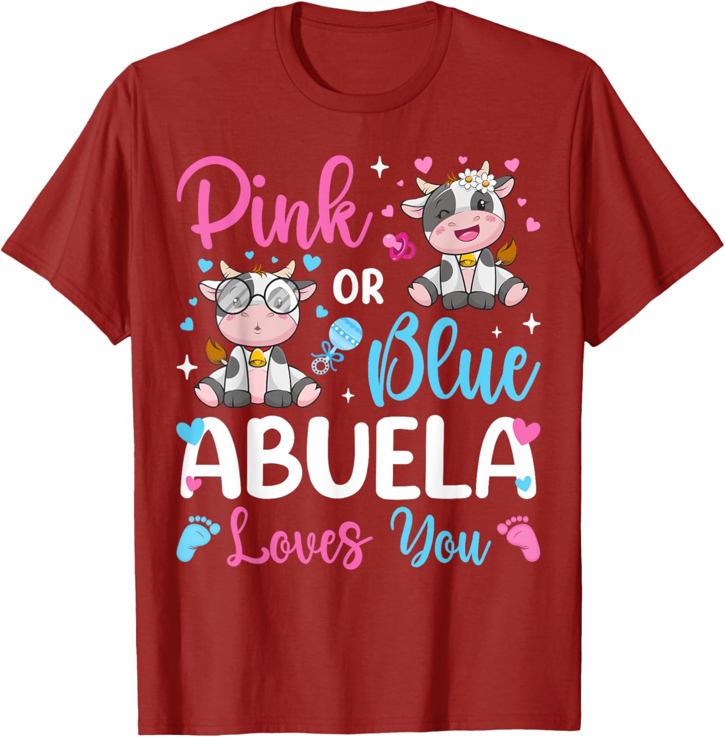 Cute Pink or Blue Abuela Loves You Cow Baby Reveal T-Shirt for Kids - 7