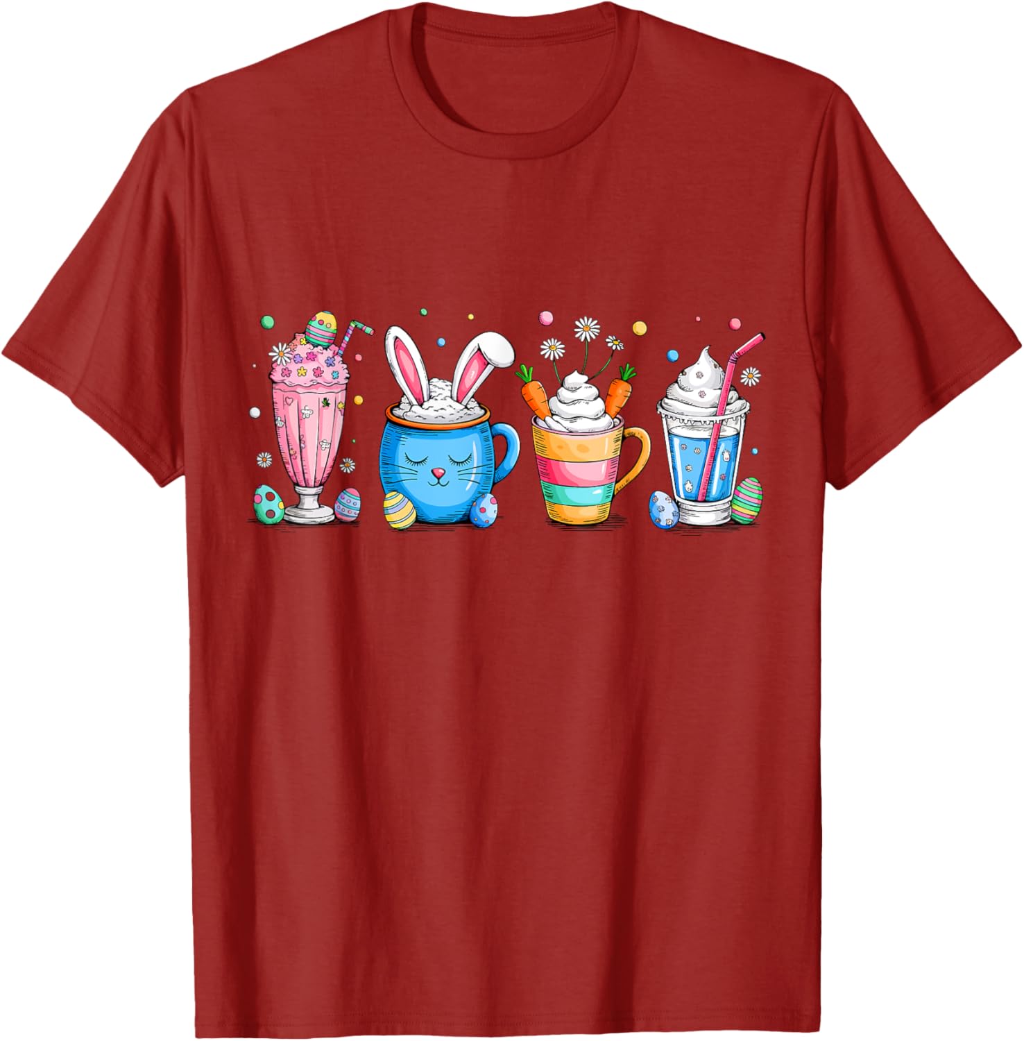 Cute Coffee Bunny T-Shirt for Women Girls with Easter Egg Design - 20