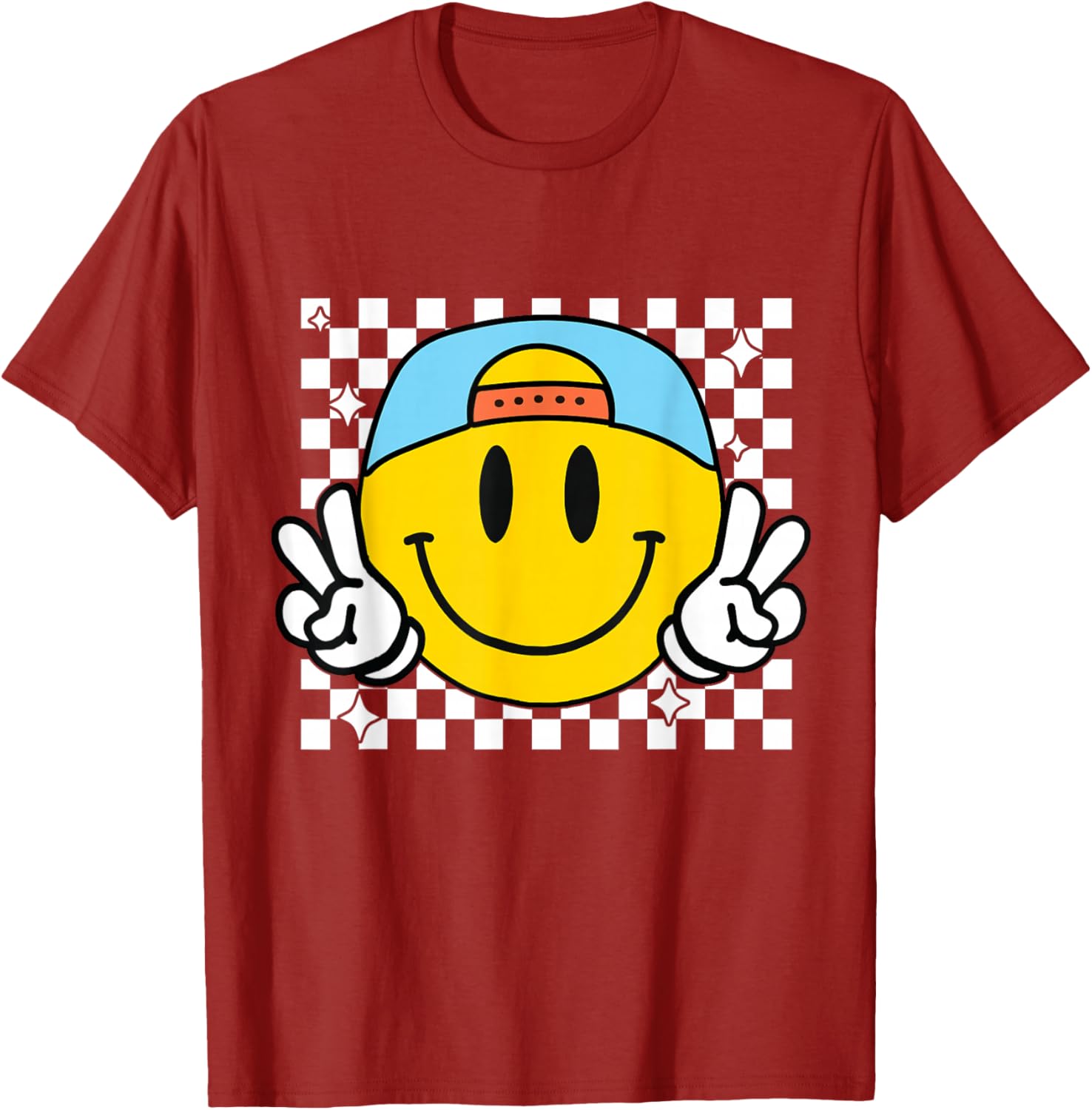 Cute Yellow Smile Face Checkered T-Shirt for Happy Vibes and Style - 3