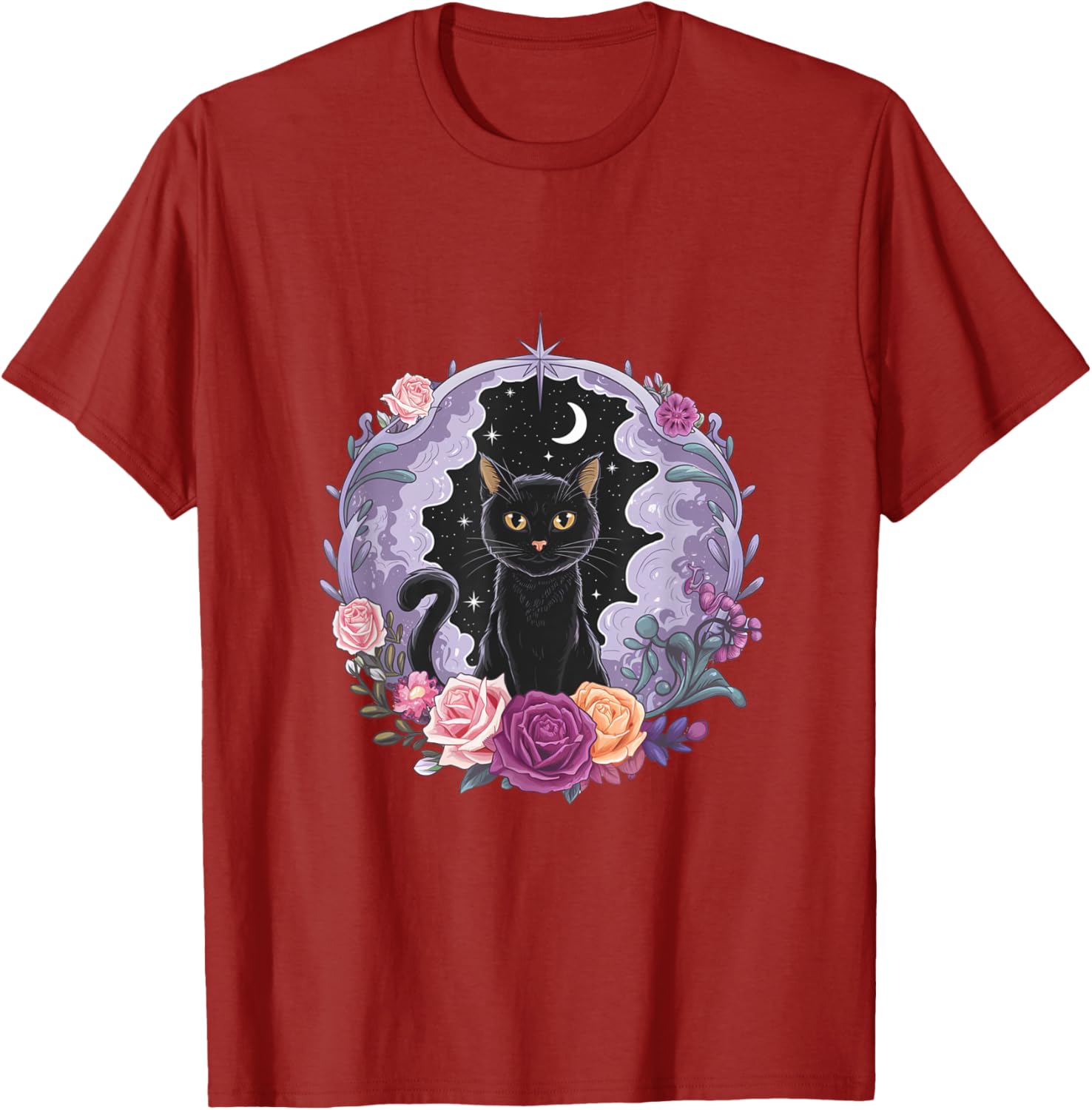 Cute Kawaii Purple Gothic T-Shirt with Black Cat and Moon Crystal Design - 13
