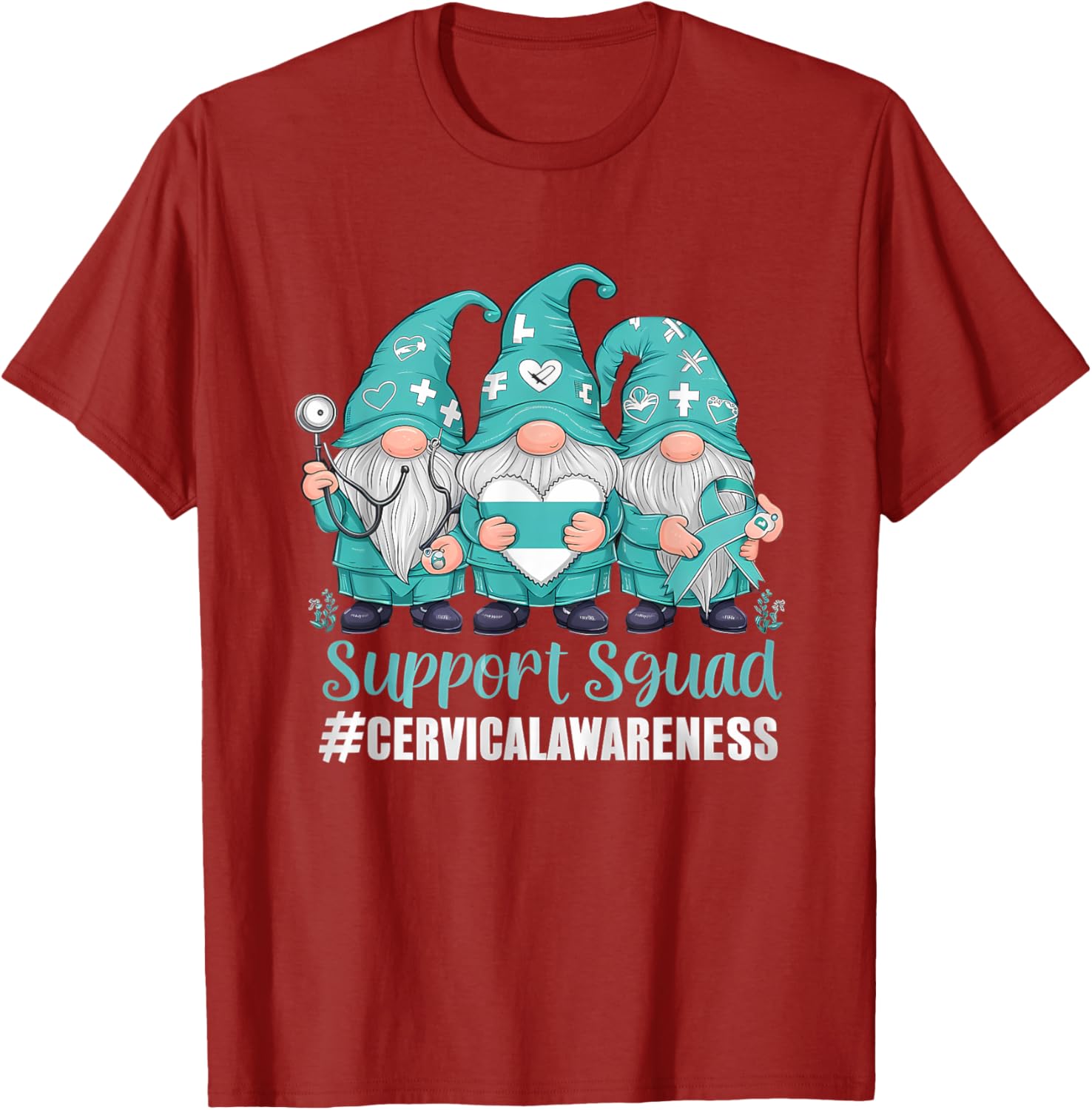 Cervical Cancer Awareness Gnome Teal Ribbon T-Shirt for Supporters - 19