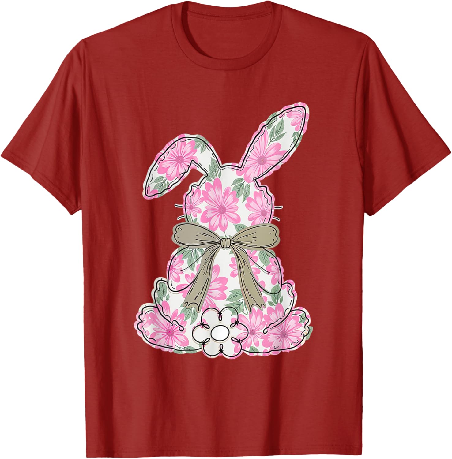 Coquette Floral Easter Bunny Kids Bow T-Shirt for Spring Celebrations - 2