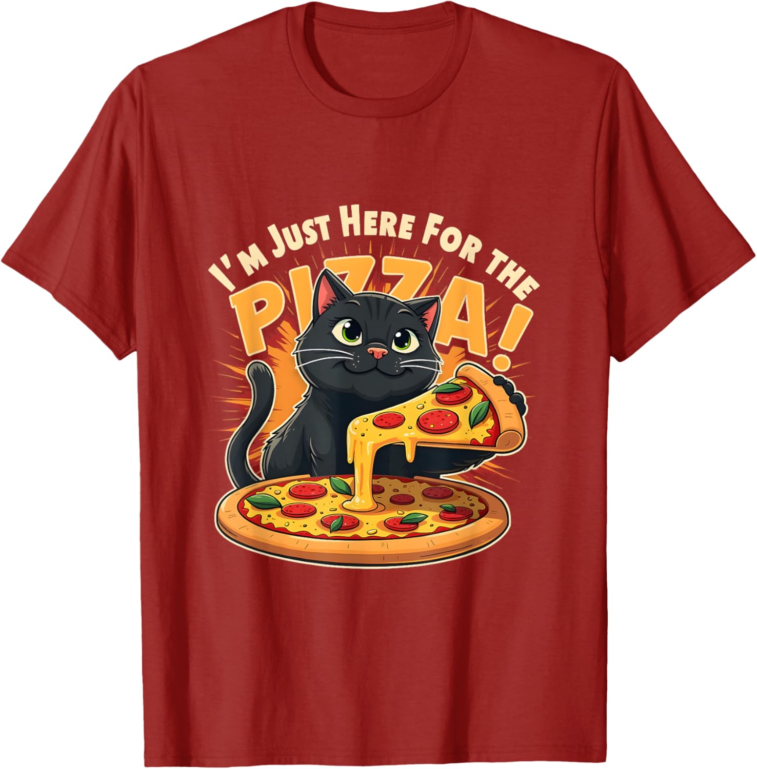 Funny I'm Just Here for the Pizza Cat T-Shirt for Foodie Lovers - 17