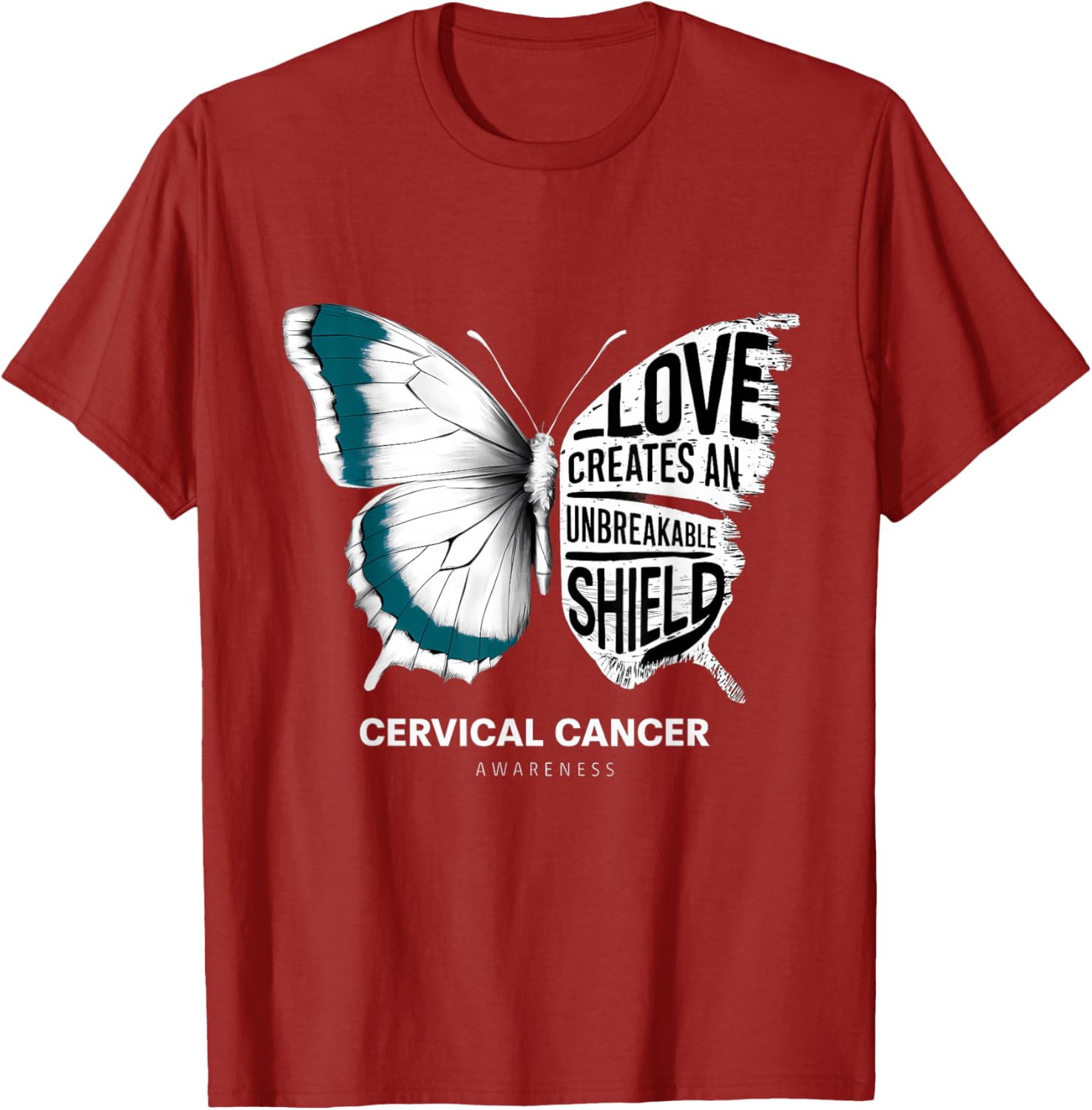 Cervical Cancer Awareness Teal Ribbon Unbreakable Shield T-Shirt - 1