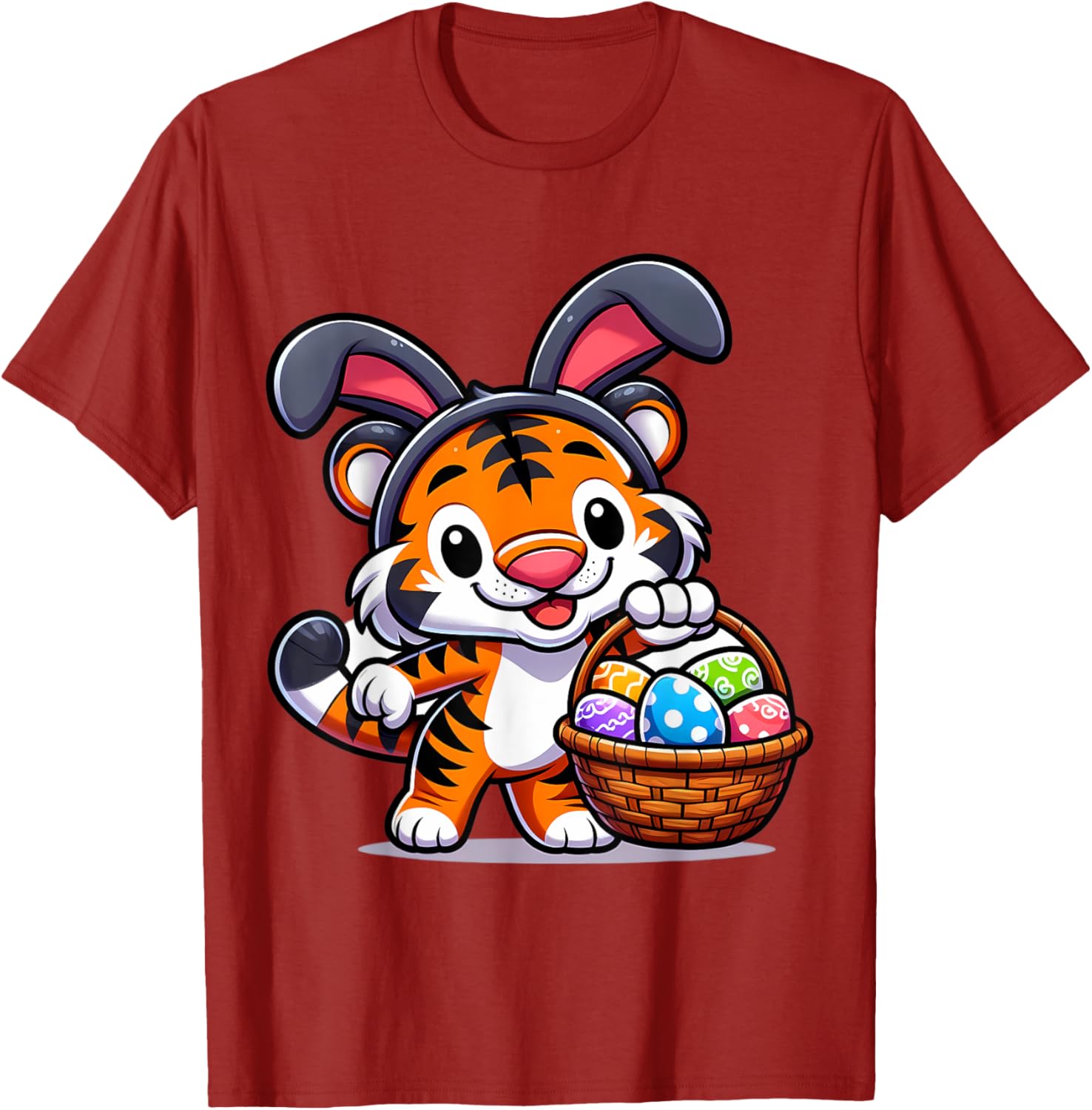 Cute Bunny Ear Tiger Easter Eggs T-Shirt for Kids and Babies - 2