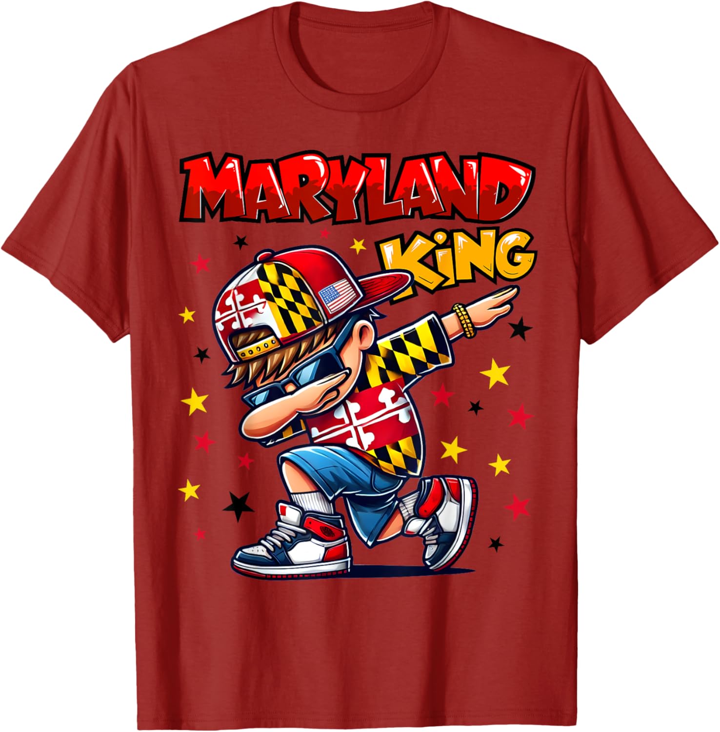 Cool Maryland King Dabbing T-Shirt for Kids Featuring State Flag Design - 12