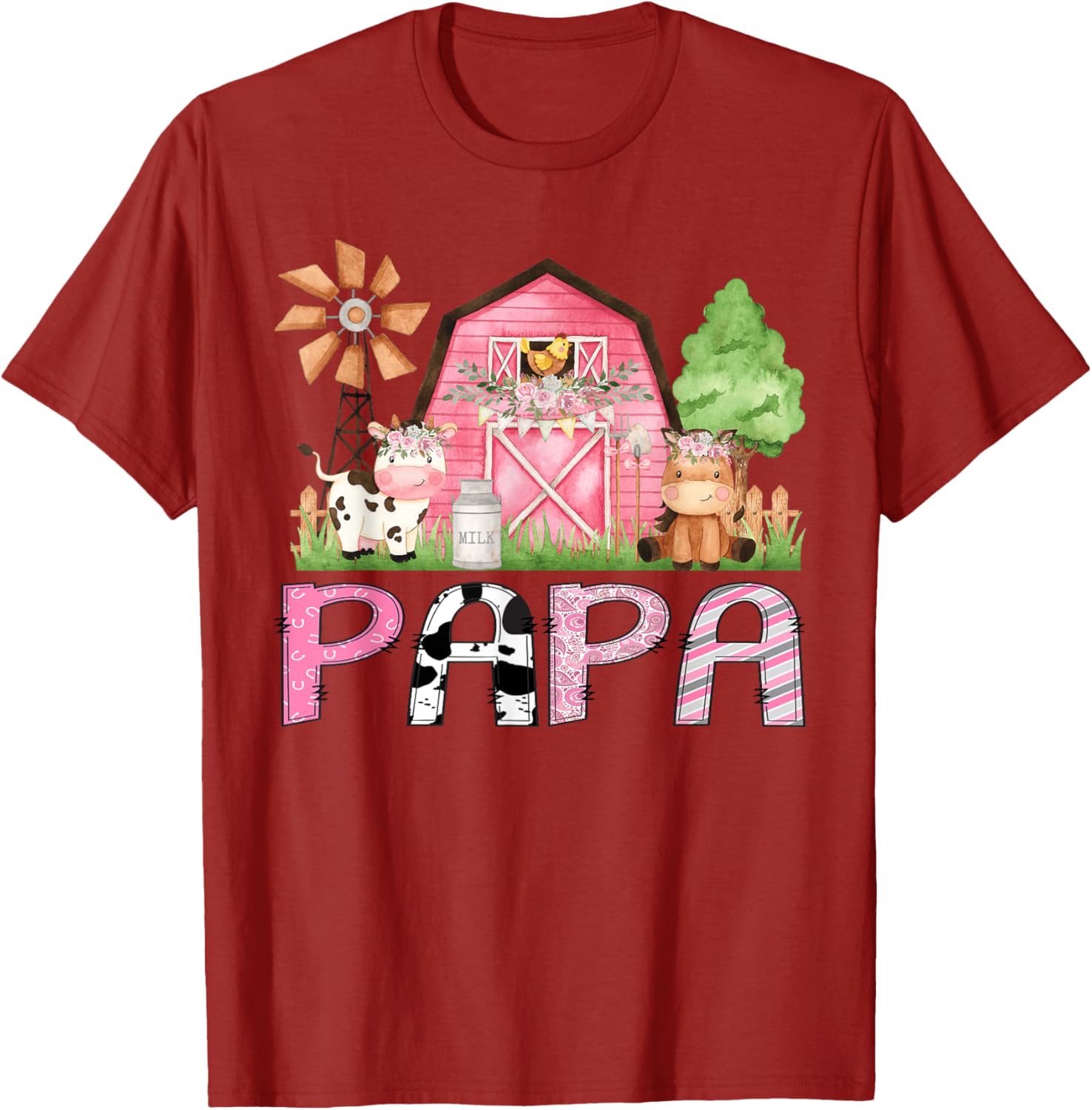 Cute Papa Pink Farm Animal Birthday Matching Family T-Shirts for Kids - 16