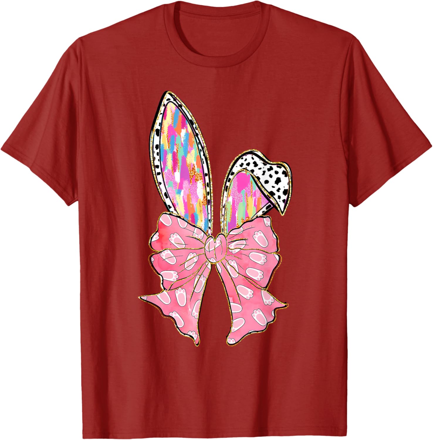 Cute Brushstroke Easter Bunny Coquette Bow Ears T-Shirt for Girls and Teens - 11
