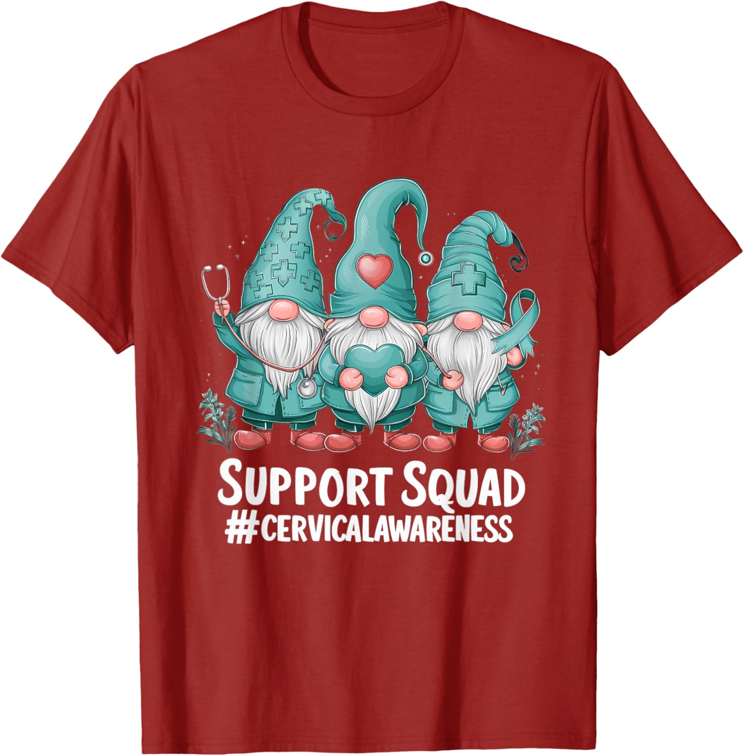 Cervical Cancer Awareness Teal Ribbon Gnome T-Shirt for Supporters - 12