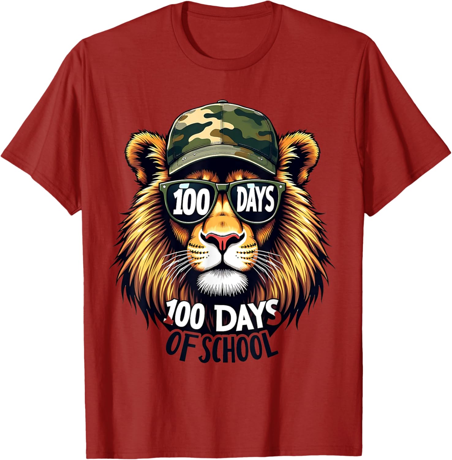 Cute 100 Days of School Lion Camo T-Shirt for Kids and Teachers - 2