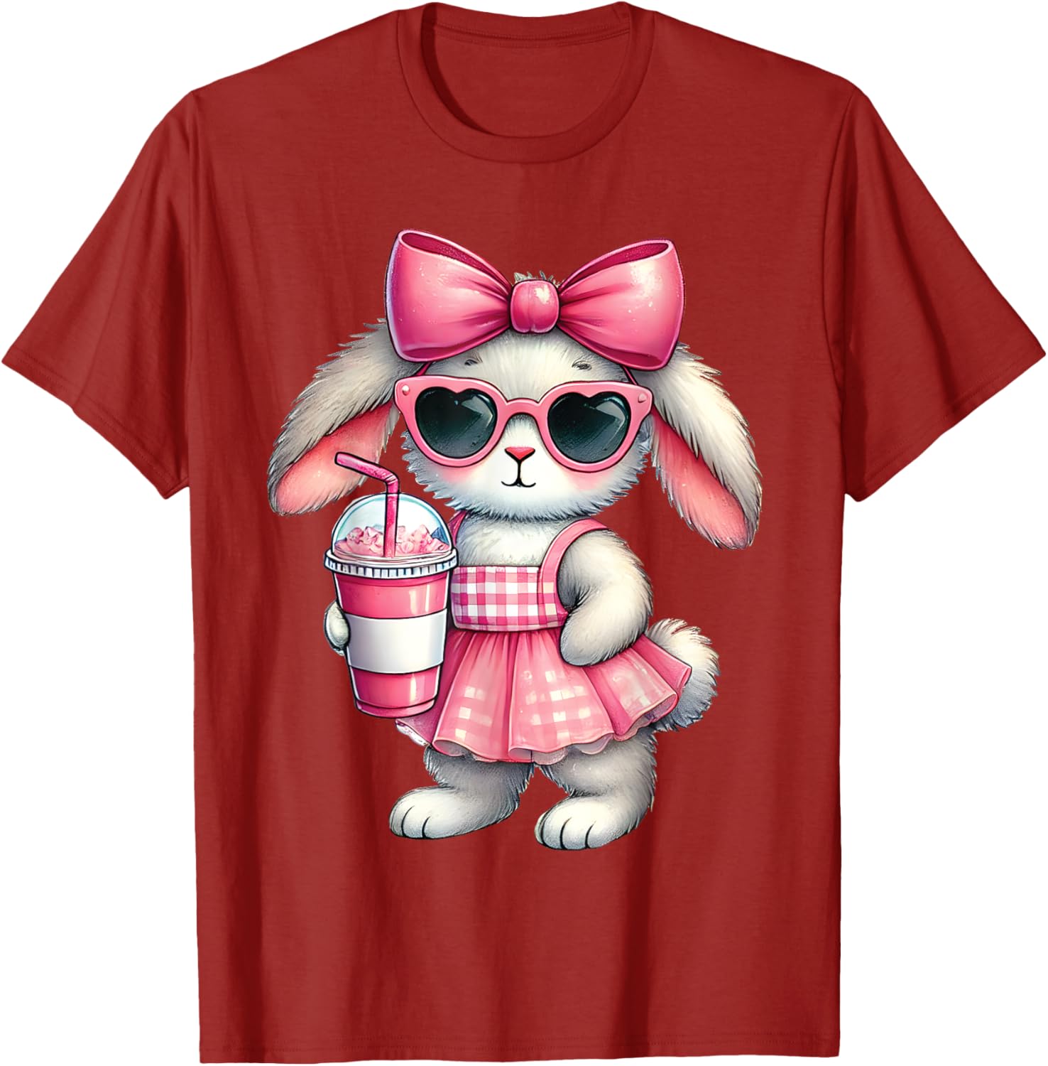Cute Easter Bunny Drinking Iced Coffee T-Shirt for Women and Girls - 5