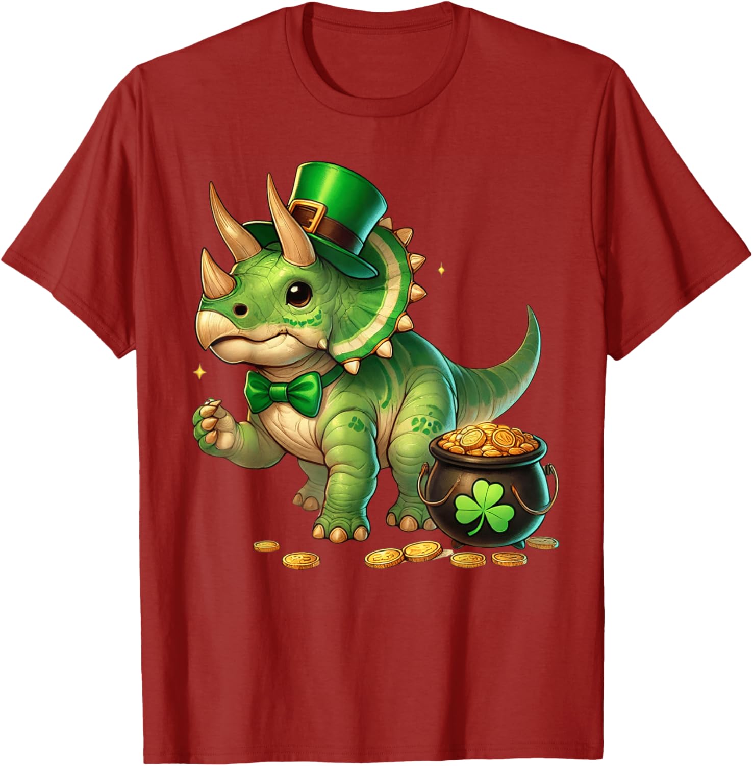 Cute Triceratops Leprechaun St Patrick's Day Kids T-Shirt with Shamrock - 12
