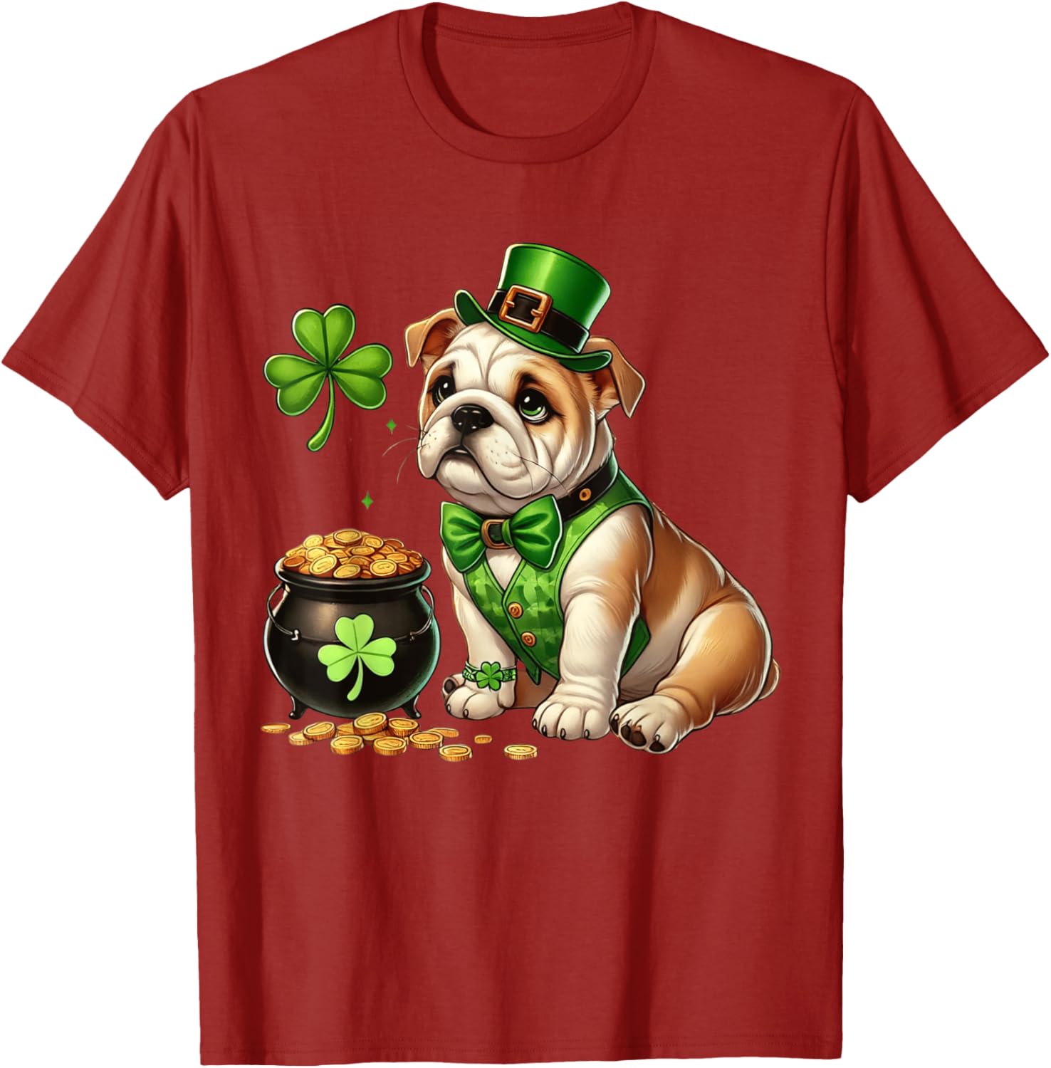 Cute Bulldog Leprechaun St Patricks Day Shamrock Kids T-Shirt - 10