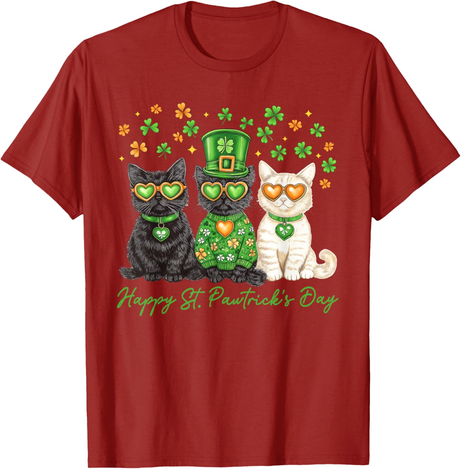 Cute Cat St Pawtrick's Day Shamrock T-Shirt for Cat Lovers - 1
