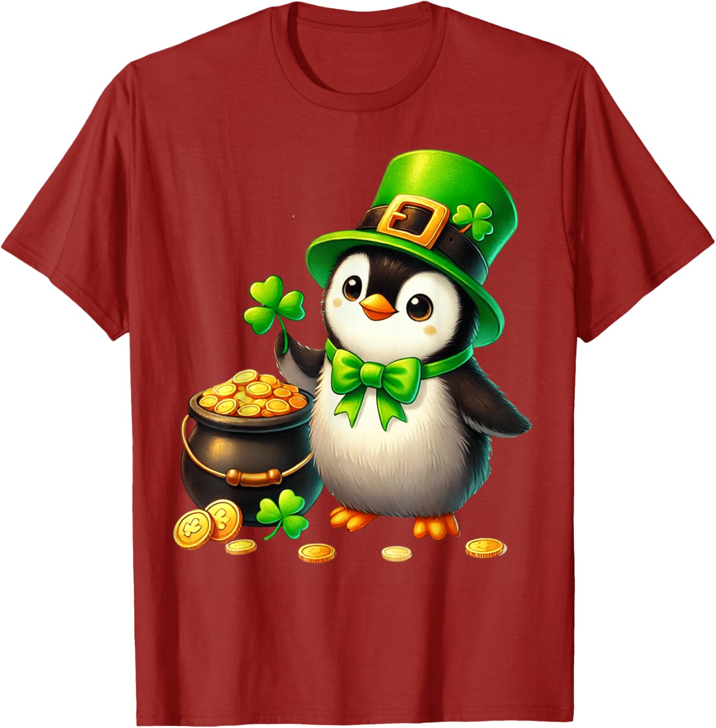 Cute Penguin Leprechaun St Patricks Day T-Shirt for Kids and Teens - 15