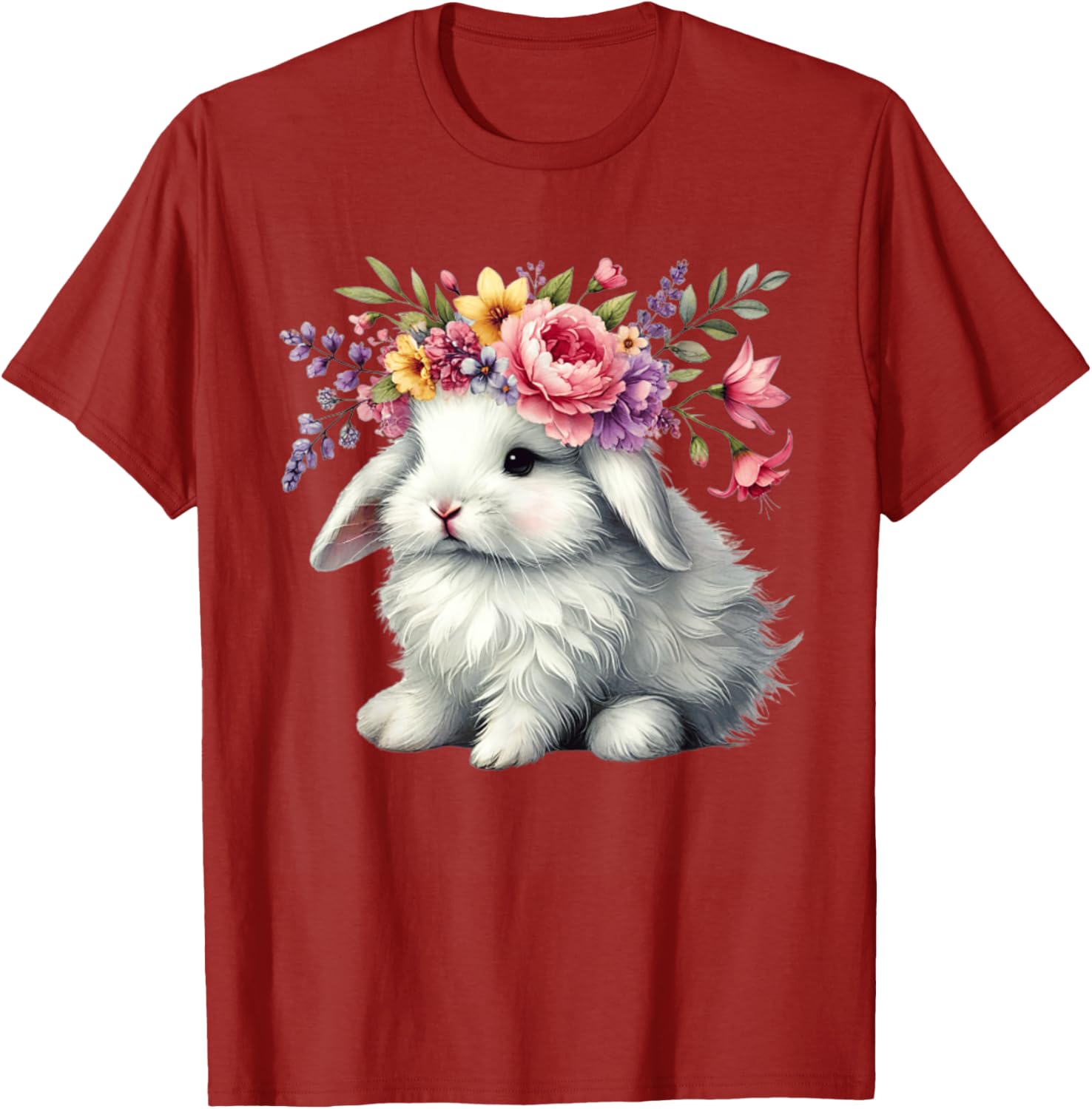 Cute Easter Bunny Floral Crown T-Shirt for Girls and Women - 2