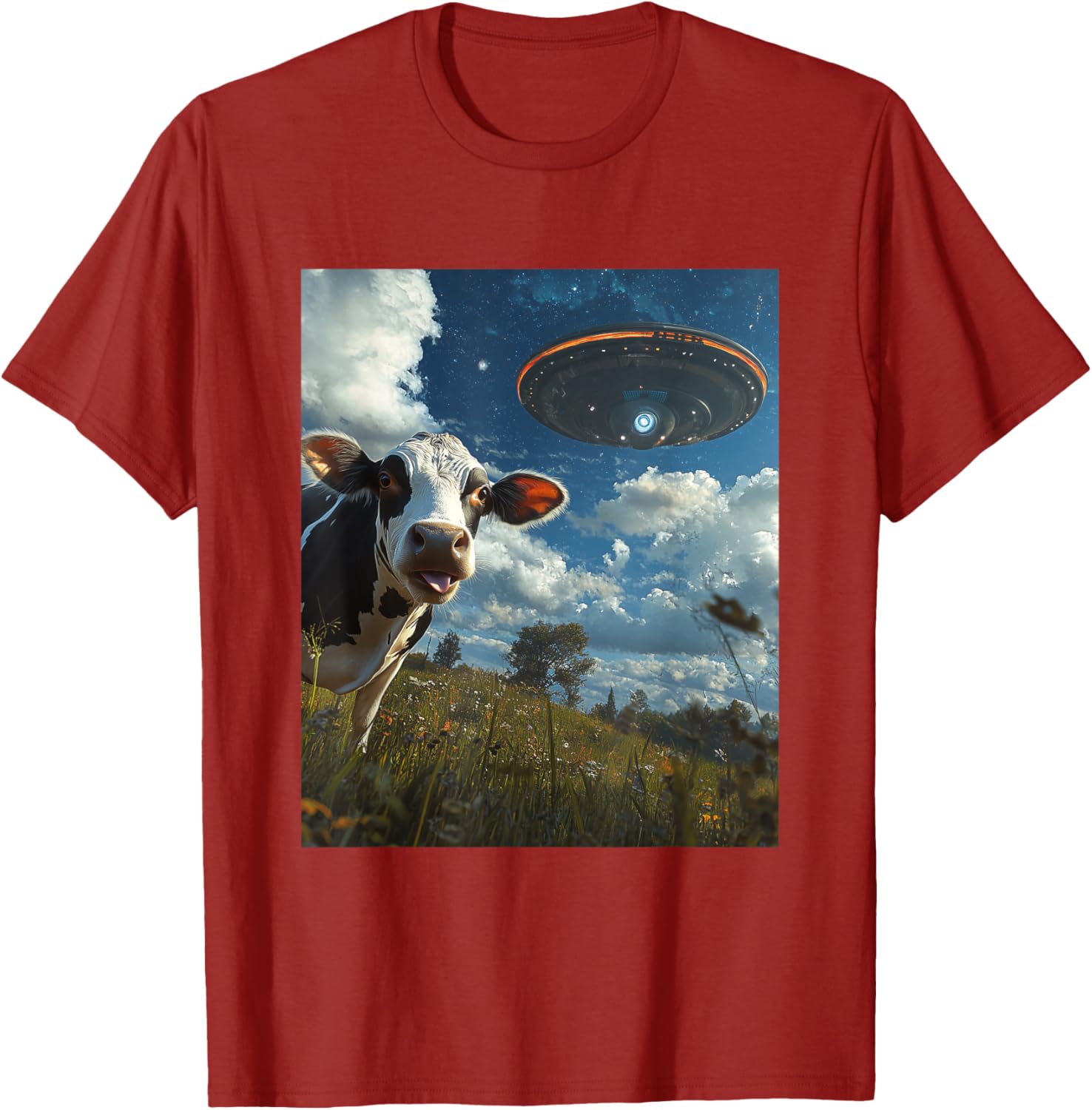 Funny Cow Selfie with Aliens UFO Graphic T-Shirt for Trendy Casual Wear - 8