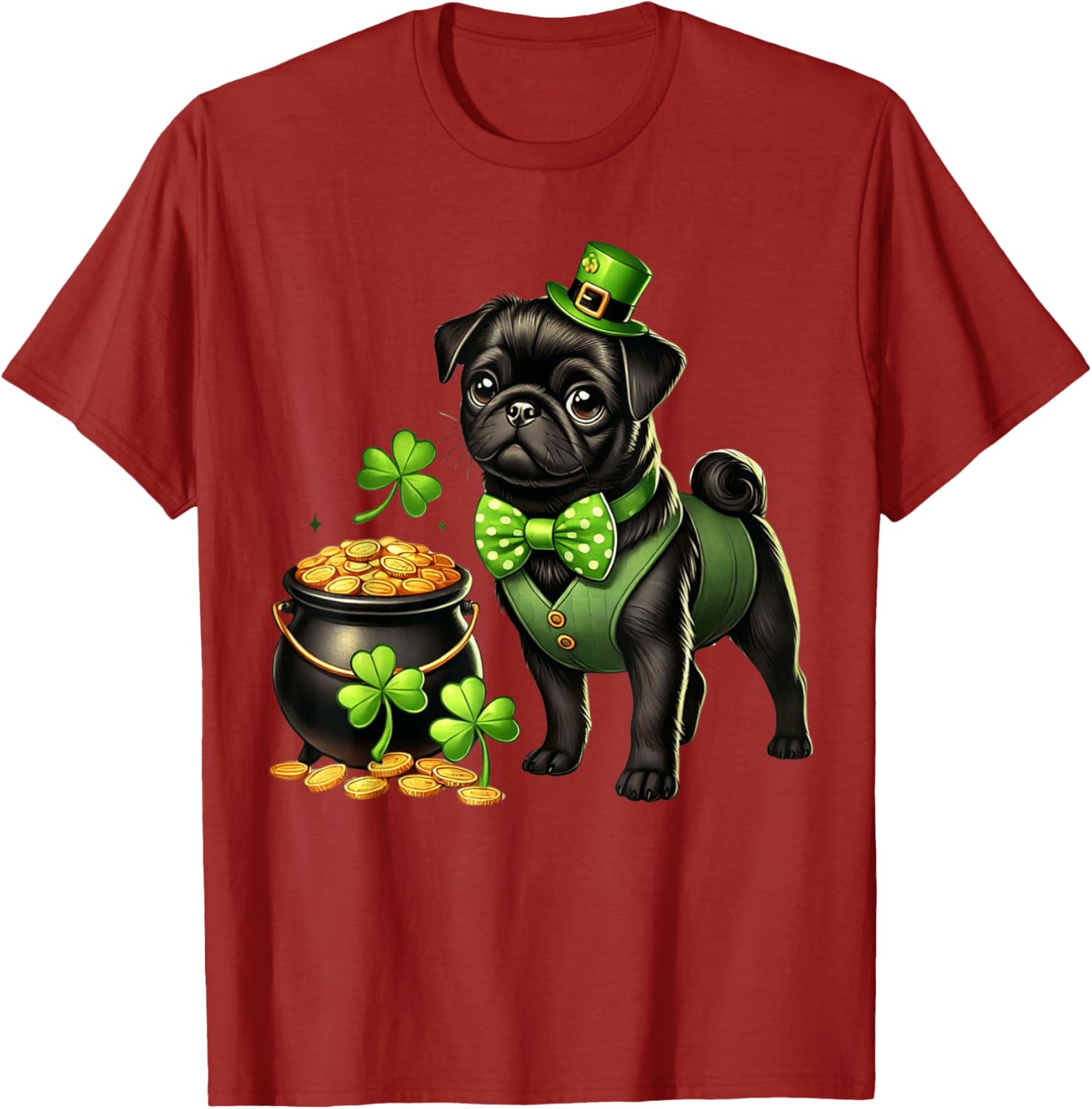 Cute Black Pug Leprechaun T-Shirt for Kids - St Patrick's Day Fun - 2