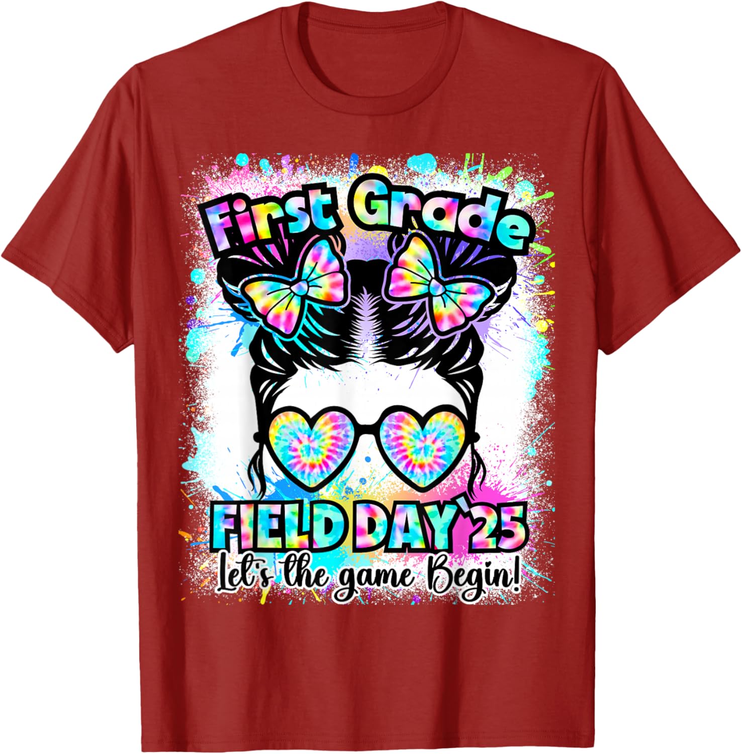 First Grade Field Day 2025 Messy Bun Teacher Kids T-Shirt Fun Design - 8