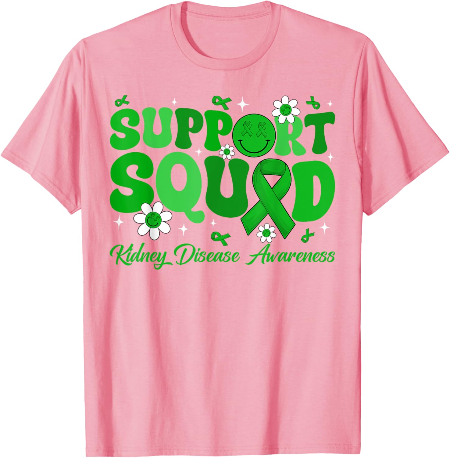 Groovy Support Squad Kidney Disease Awareness Green Ribbon T-Shirt - 10