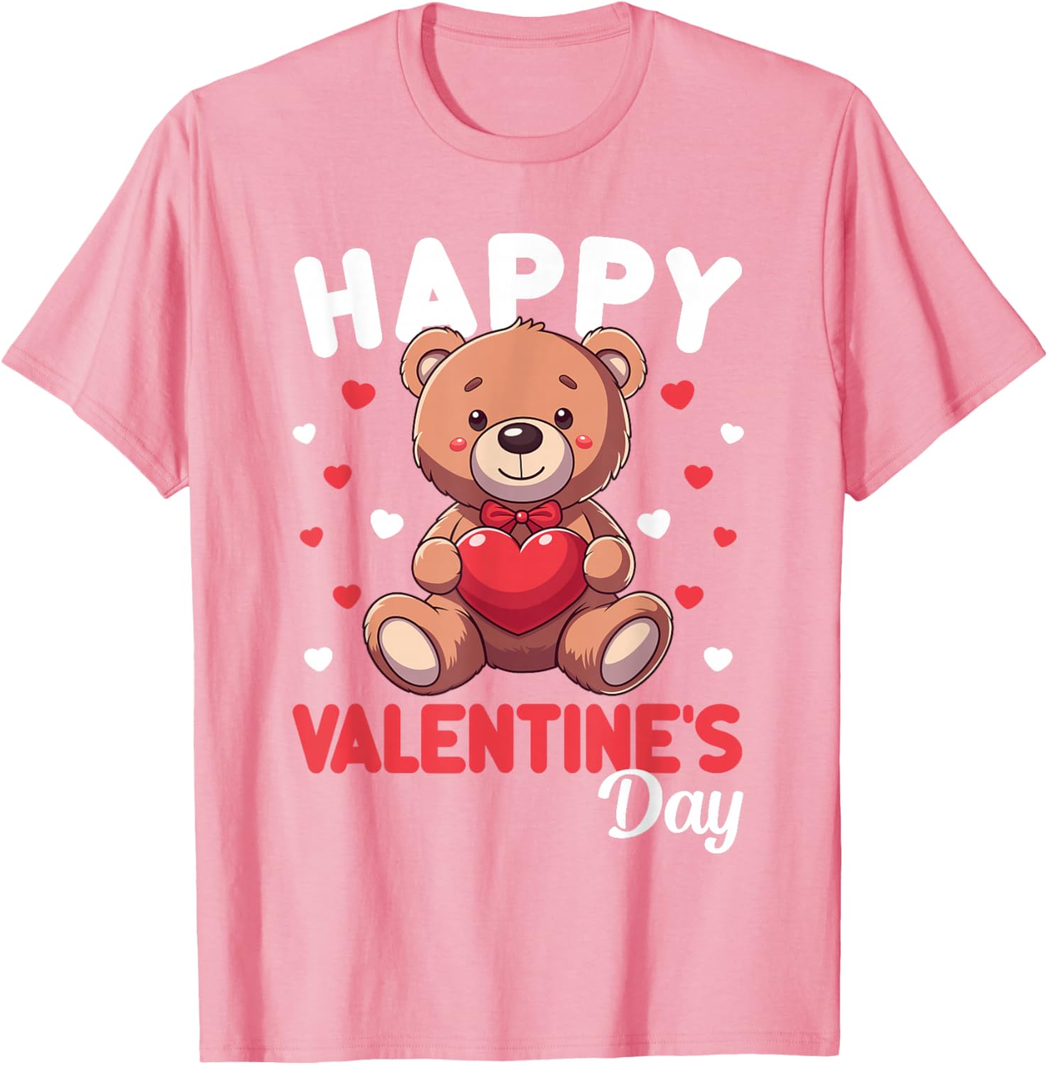 Cute Happy Valentine's Day Bear Heart T-Shirt for Kids and Women - 16