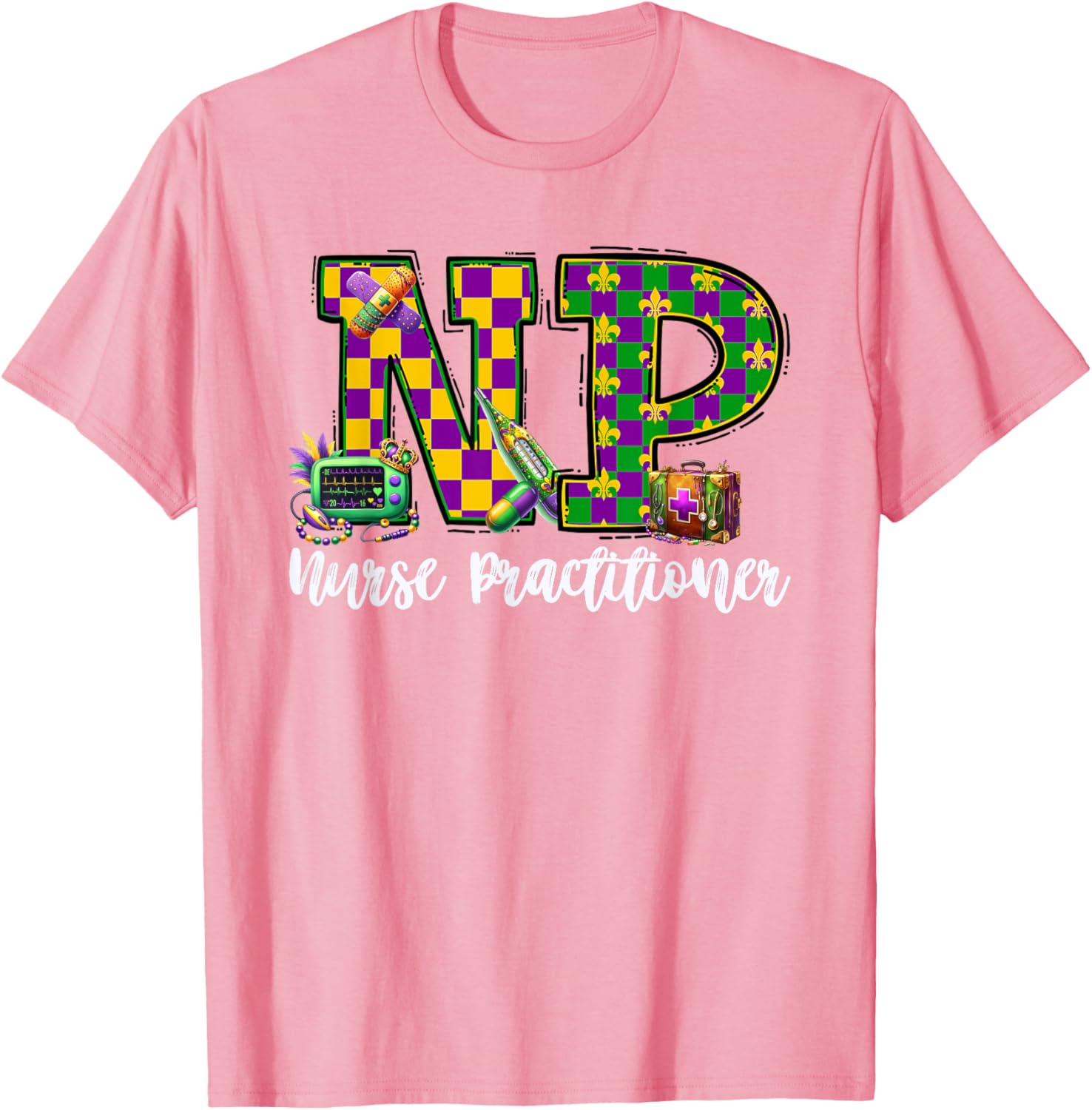 Cute Mardi Gras Nurse Practitioner T-Shirt for Women, Fun and Stylish - 18