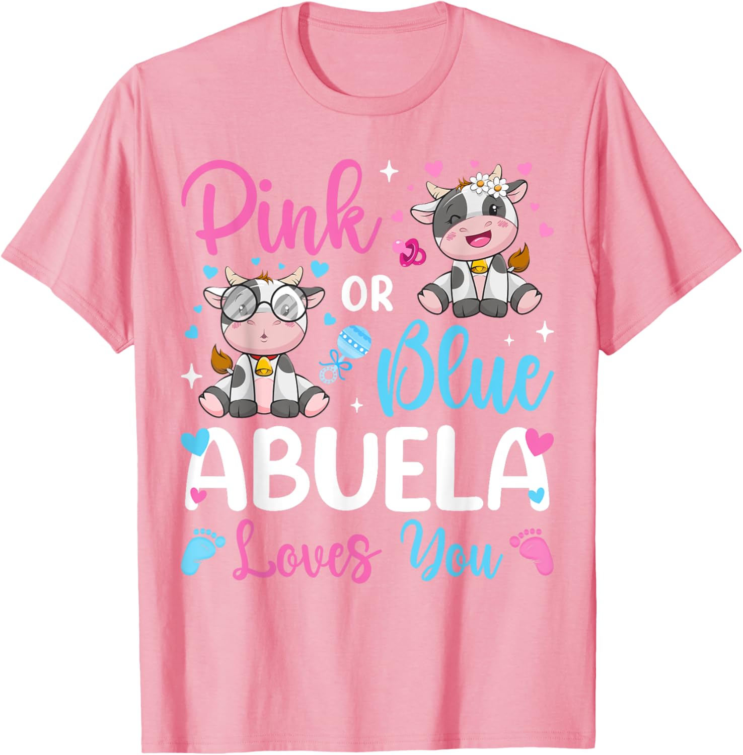 Cute Pink or Blue Abuela Loves You Cow Baby Reveal T-Shirt for Kids - 13
