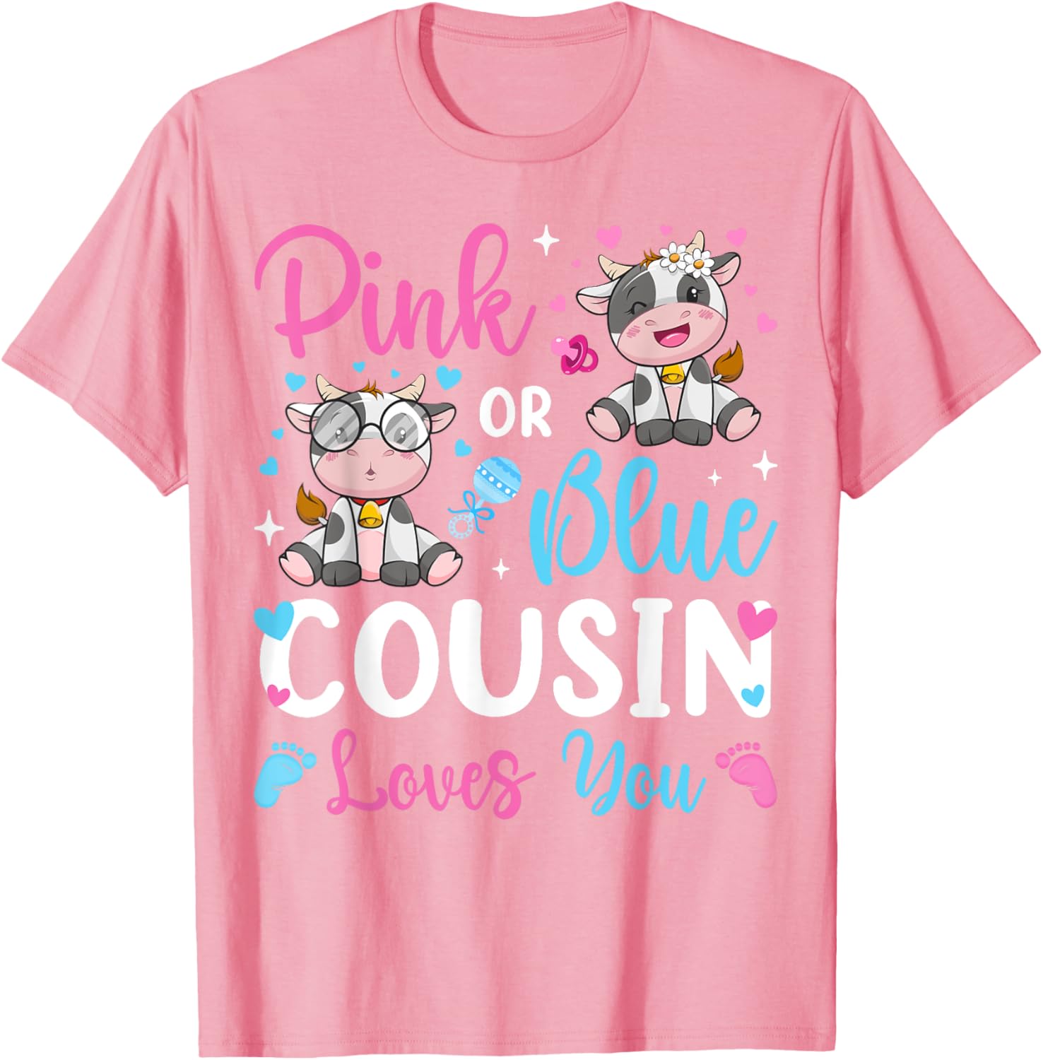 Cute Pink or Blue Cousin Loves You Cow Baby Gender Reveal T-Shirt - 2
