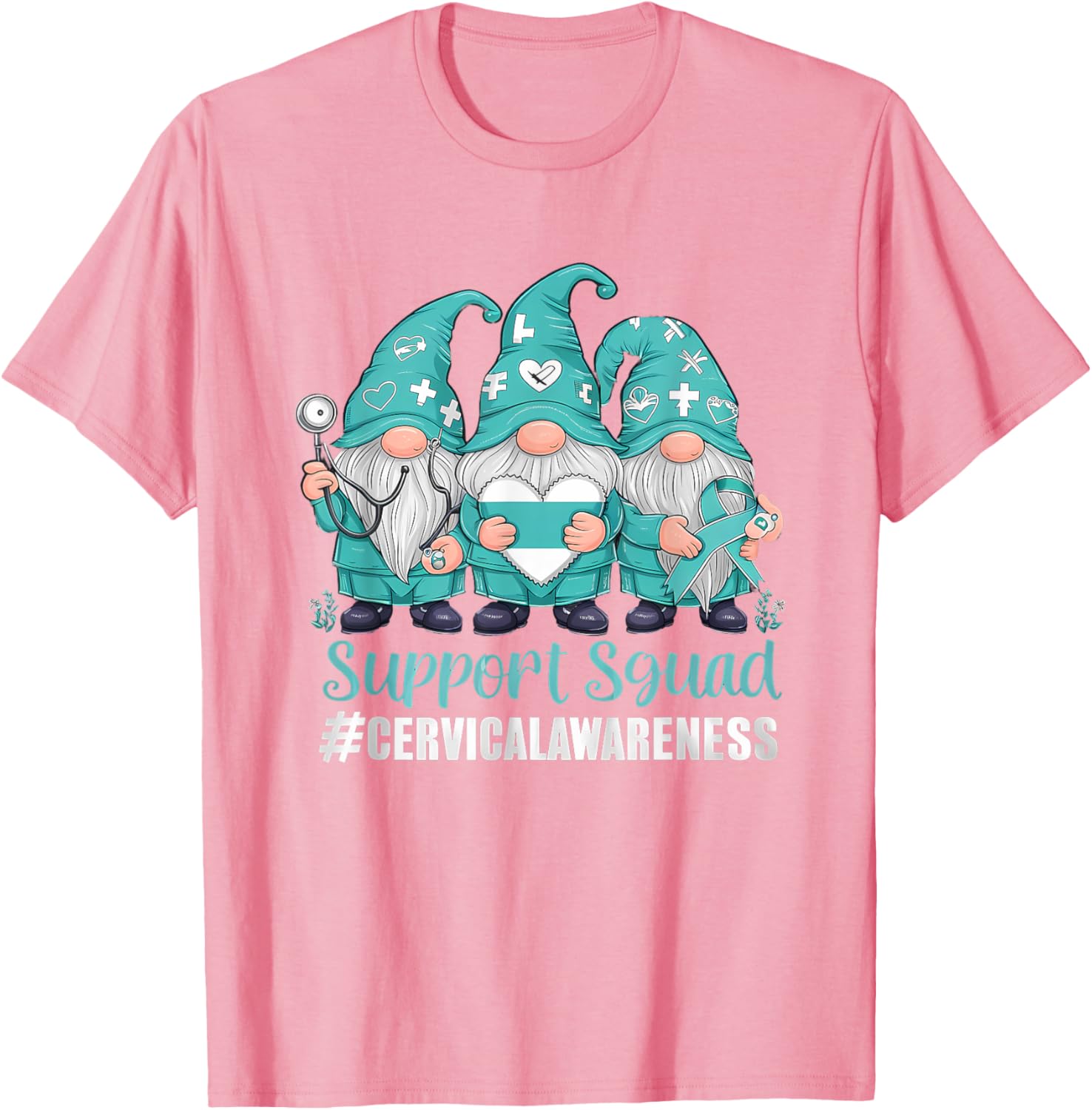 Cervical Cancer Awareness Gnome Teal Ribbon T-Shirt for Supporters - 7