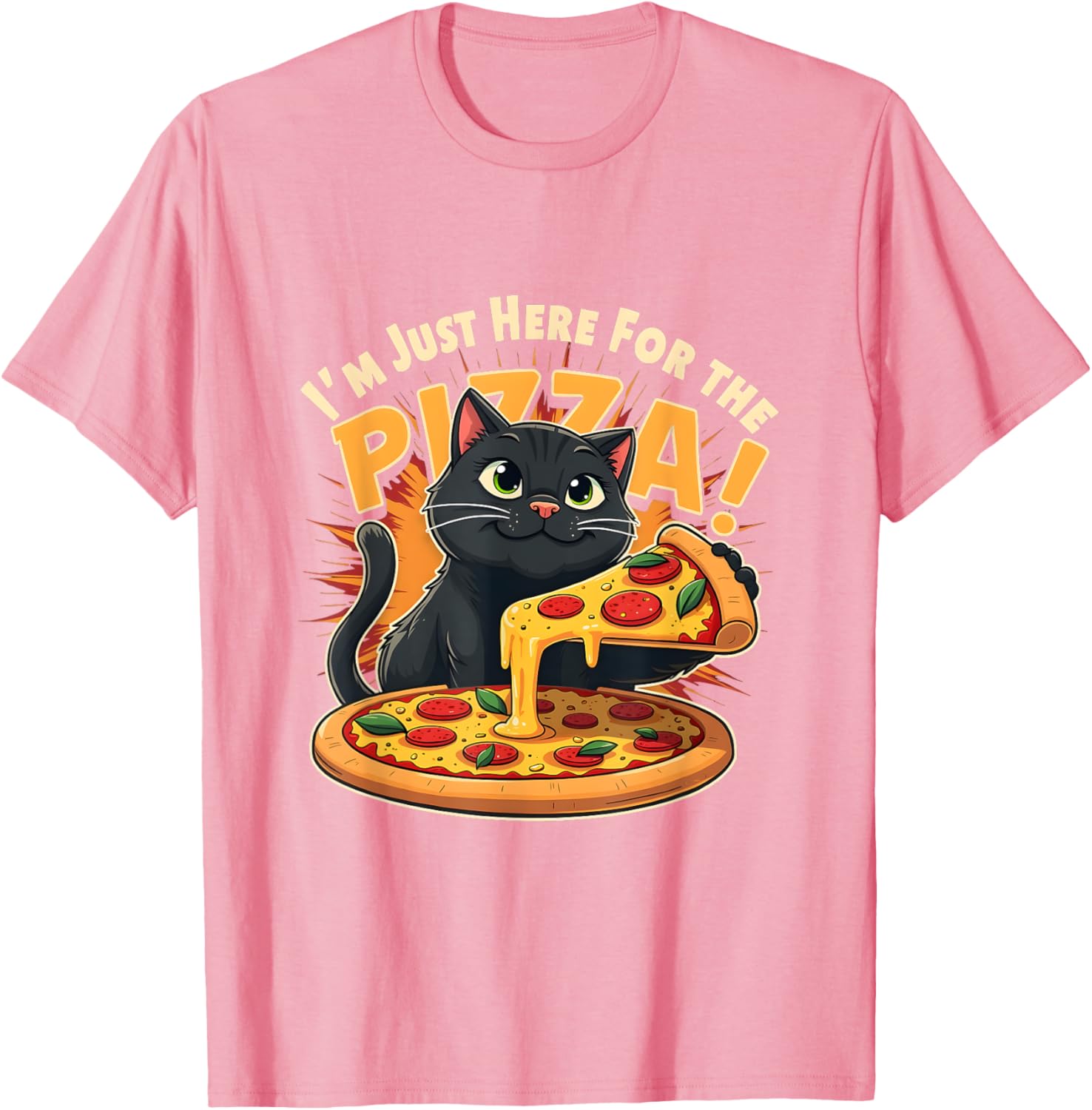 Funny I'm Just Here for the Pizza Cat T-Shirt for Foodie Lovers - 13
