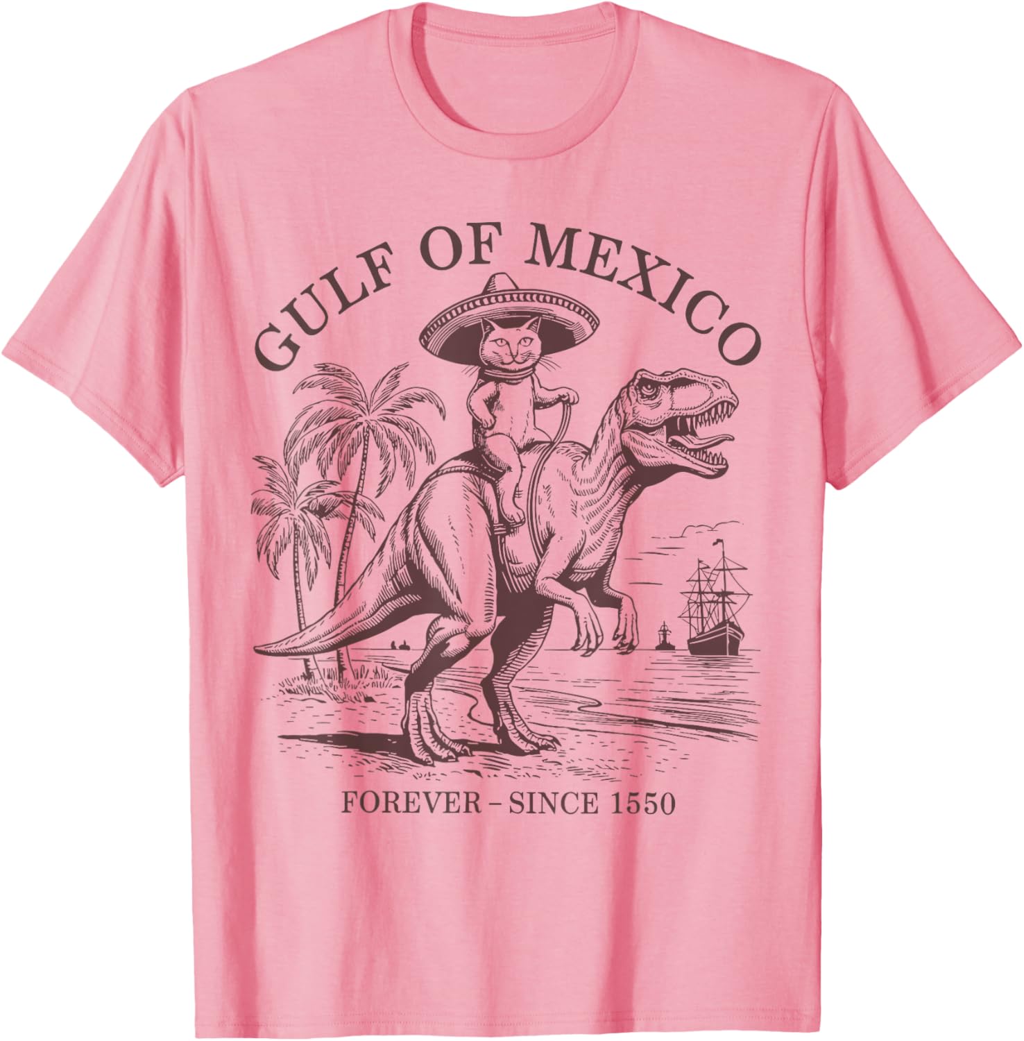 Funny Pirate Cat Dinosaur T-Shirt for Men and Women, Gulf of Mexico Vibe - 3