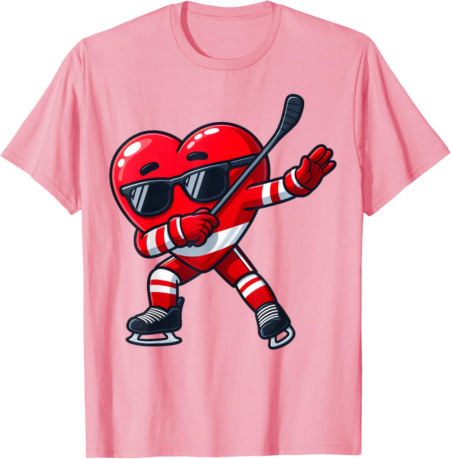 Cute Dabbing Heart Ice Hockey T-Shirt for Funny Valentine's Day Fun - 20