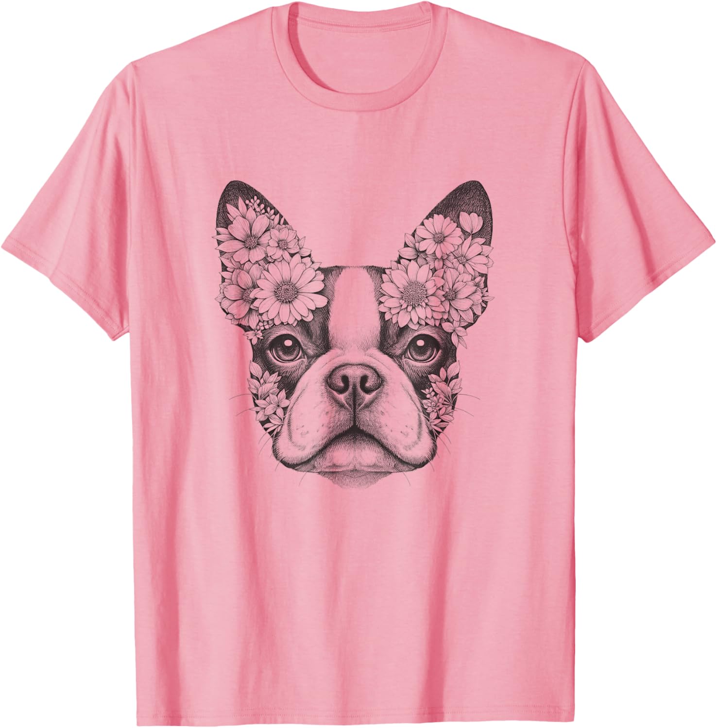 Floral Boston Terrier T-Shirt for Men and Women - Bostie Flower Design - 9