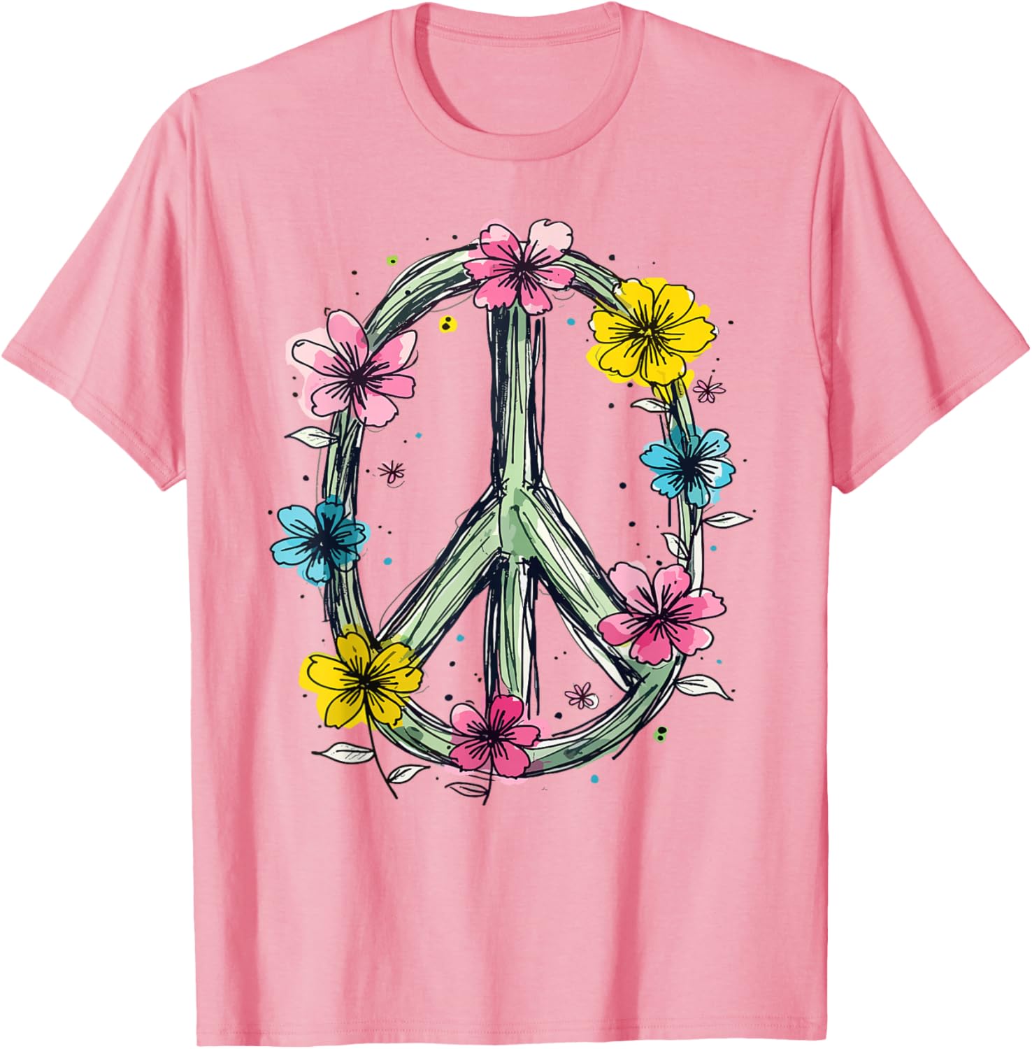 Flower Power Peace Sign T-Shirt for Women Love Hippie Style - 13