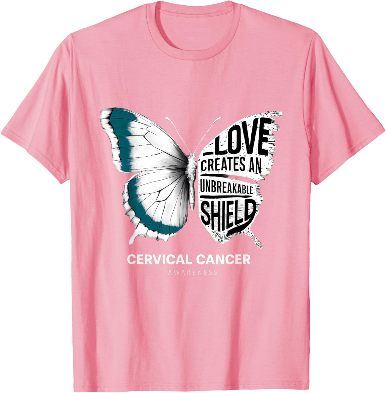 Cervical Cancer Awareness Teal Ribbon Unbreakable Shield T-Shirt - 17