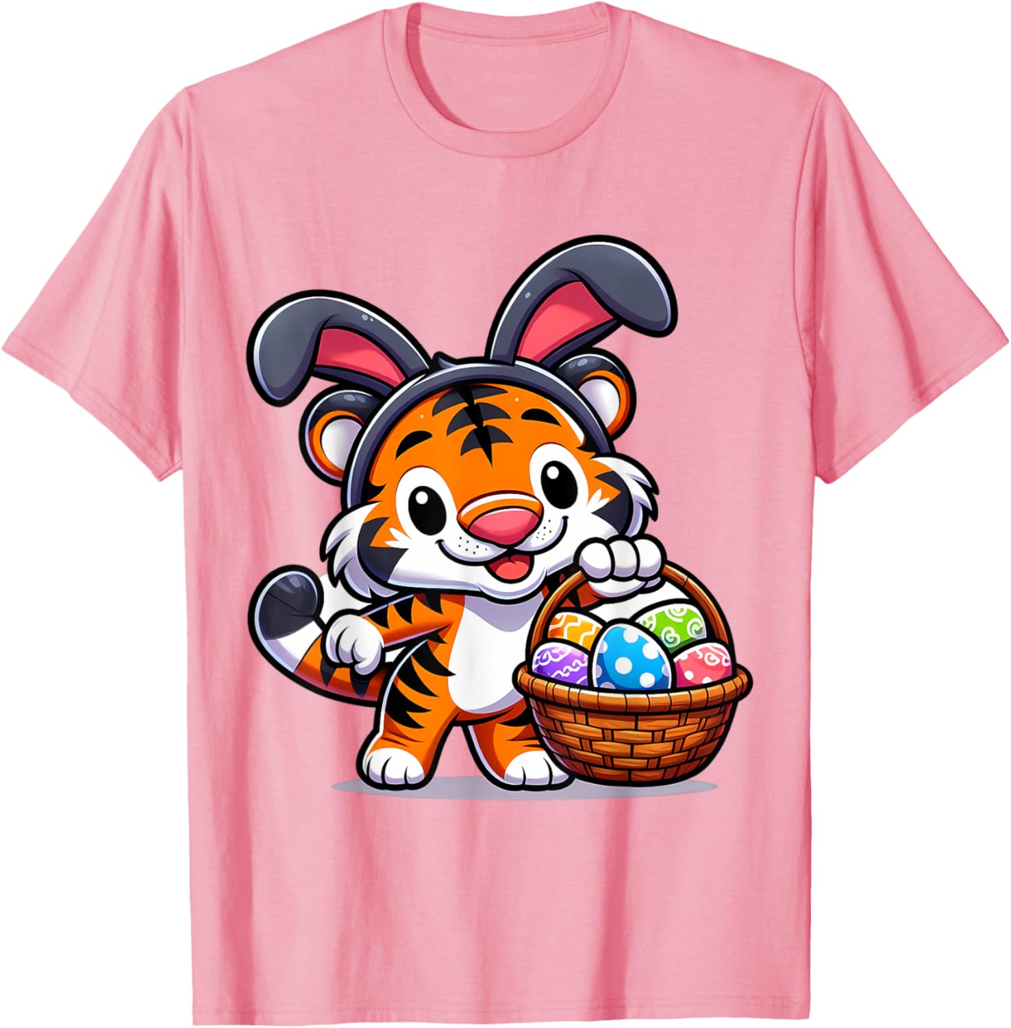 Cute Bunny Ear Tiger Easter Eggs T-Shirt for Kids and Babies - 11