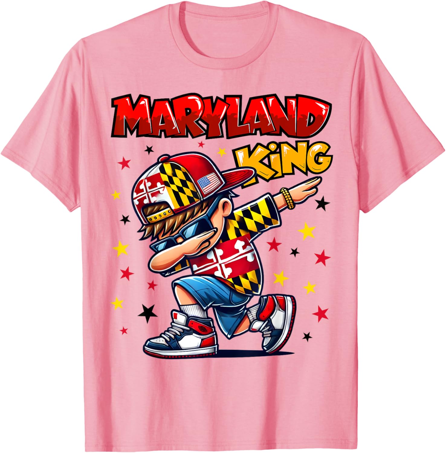 Cool Maryland King Dabbing T-Shirt for Kids Featuring State Flag Design - 13